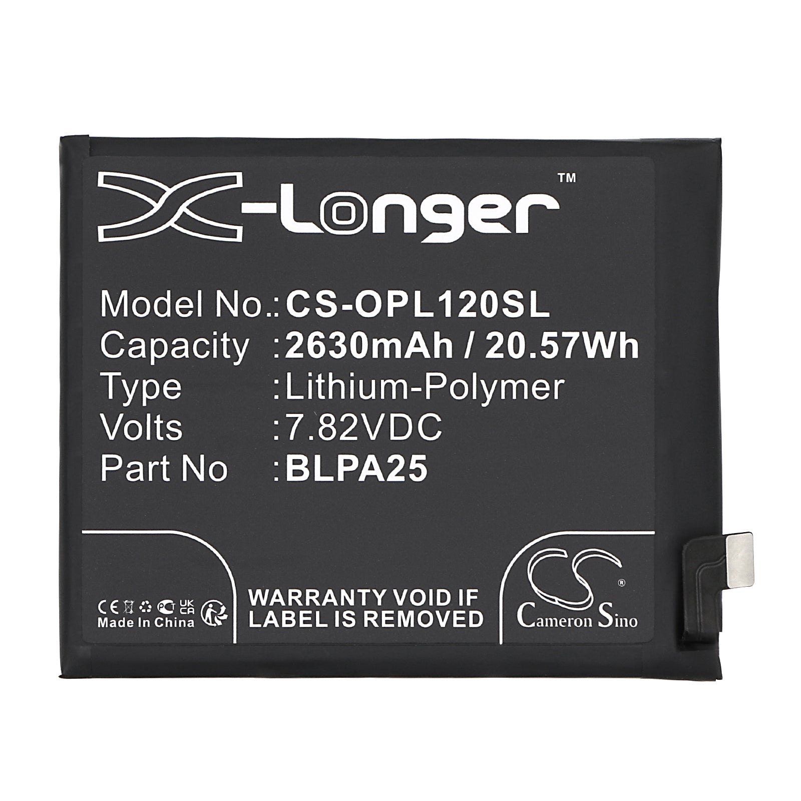Li-Polymer, Mobile, SmartPhone Battery fits Oneplus 12, Pjd110, 7.82V, 2630mAh Mobile, SmartPhone Cameron Sino Technology Limited