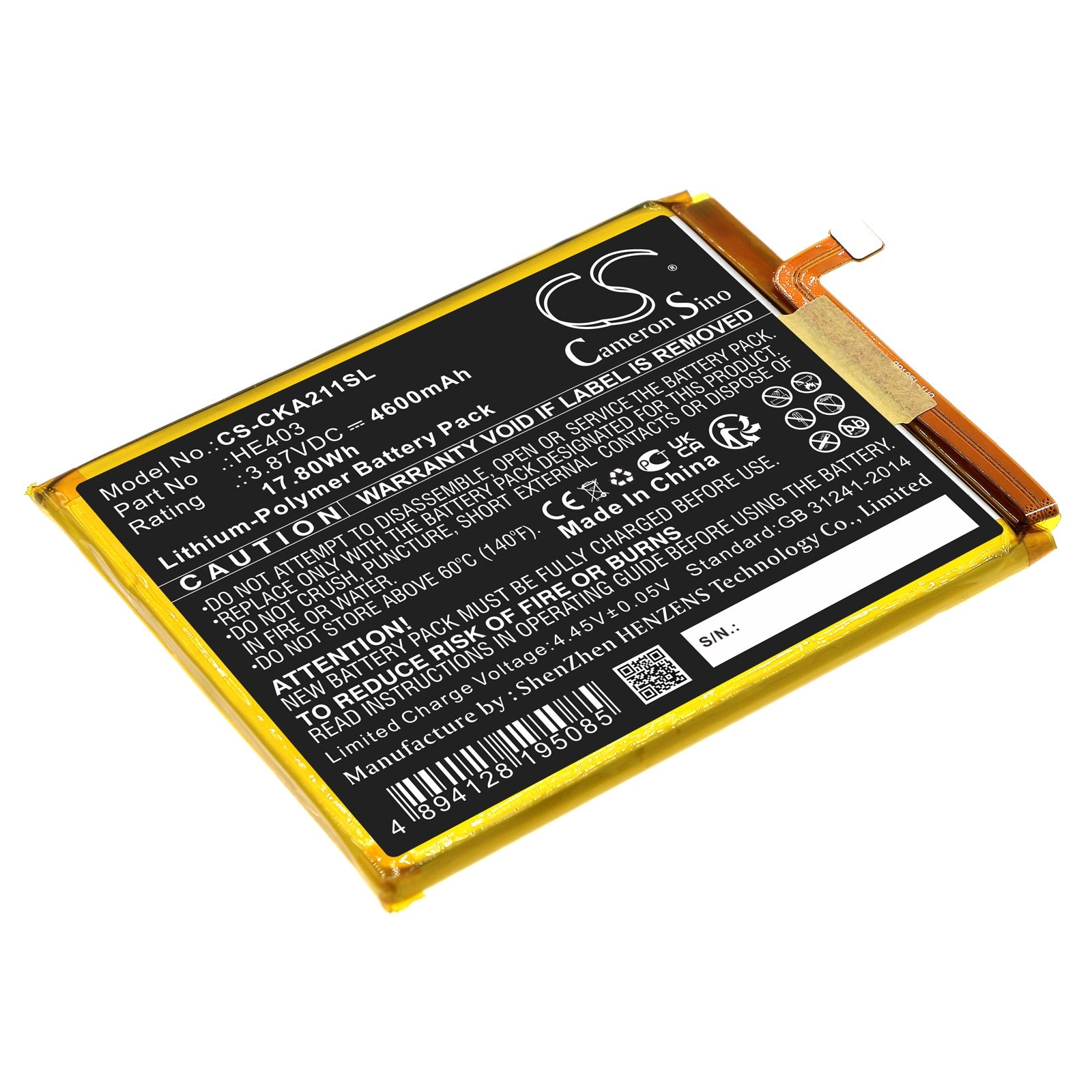 Li-Polymer, Mobile, SmartPhone Battery fits Radiant Dream 5g, Ea211001, 3.87V, 4600mAh Mobile, SmartPhone Cameron Sino Technology Limited