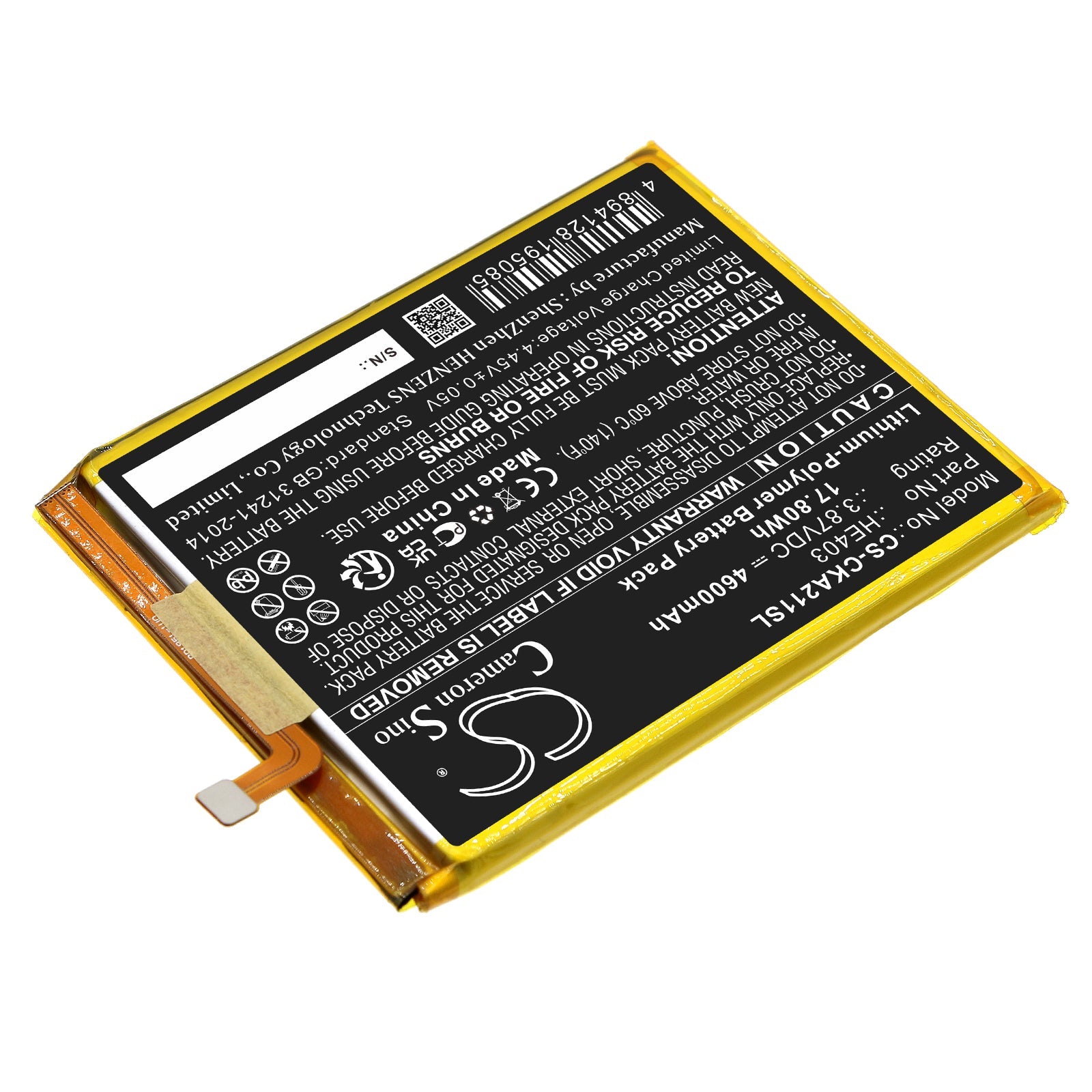 Li-Polymer, Mobile, SmartPhone Battery fits Radiant Dream 5g, Ea211001, 3.87V, 4600mAh Mobile, SmartPhone Cameron Sino Technology Limited