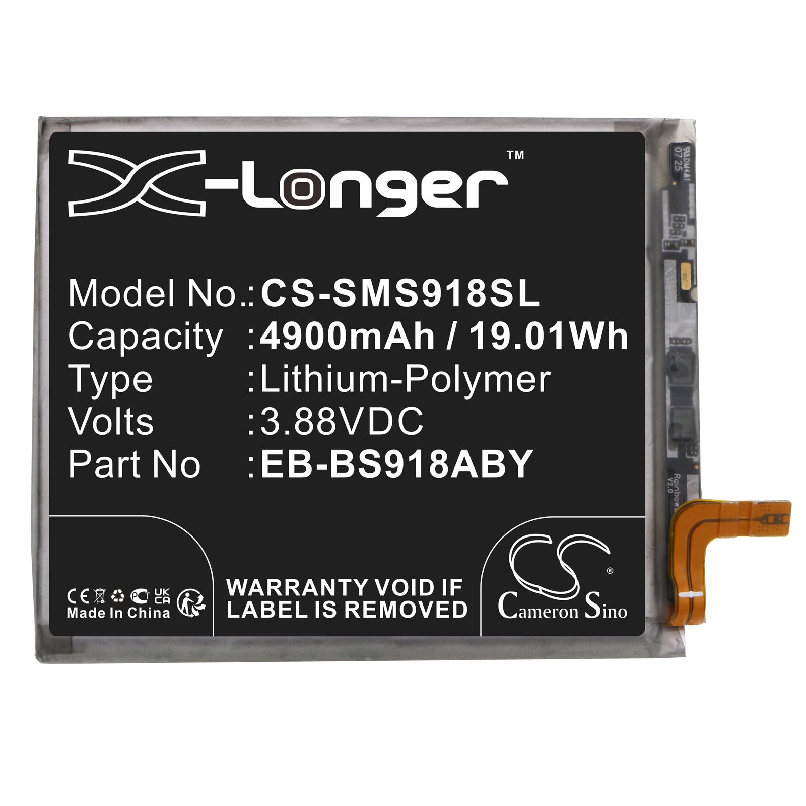 Li-Polymer, Mobile, SmartPhone Battery fits Samsung Galaxy S23 Ultra, Galaxy S23 Ultra 5g, 3.88V, 4900mAh Mobile & SmartPhone Cameron Sino Technology Limited
