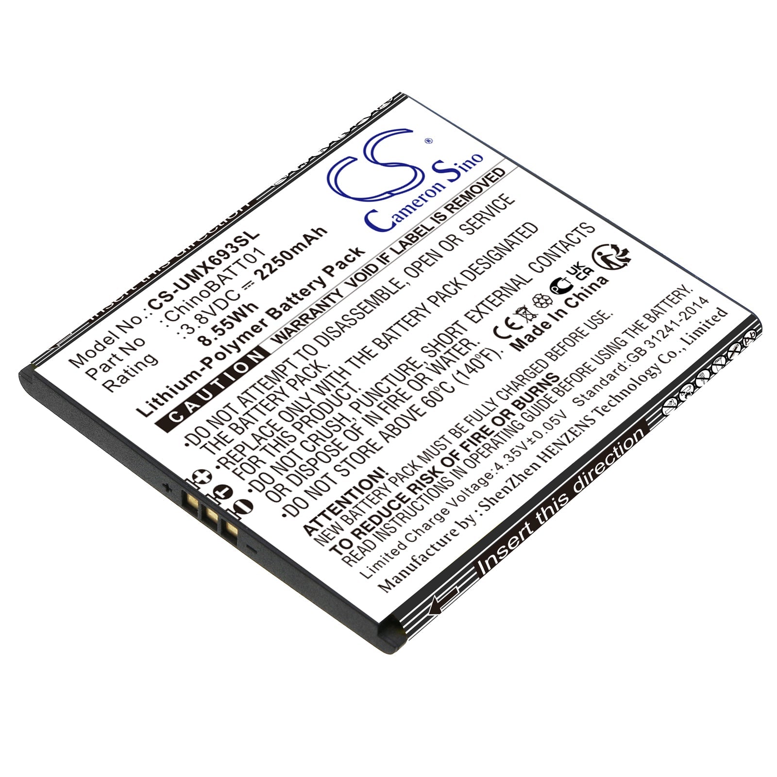 Li - Polymer, Mobile, SmartPhone Battery fits Umx U683cl, U693cl, 3.8V, 2250mAh - Batterybuyer.ca
