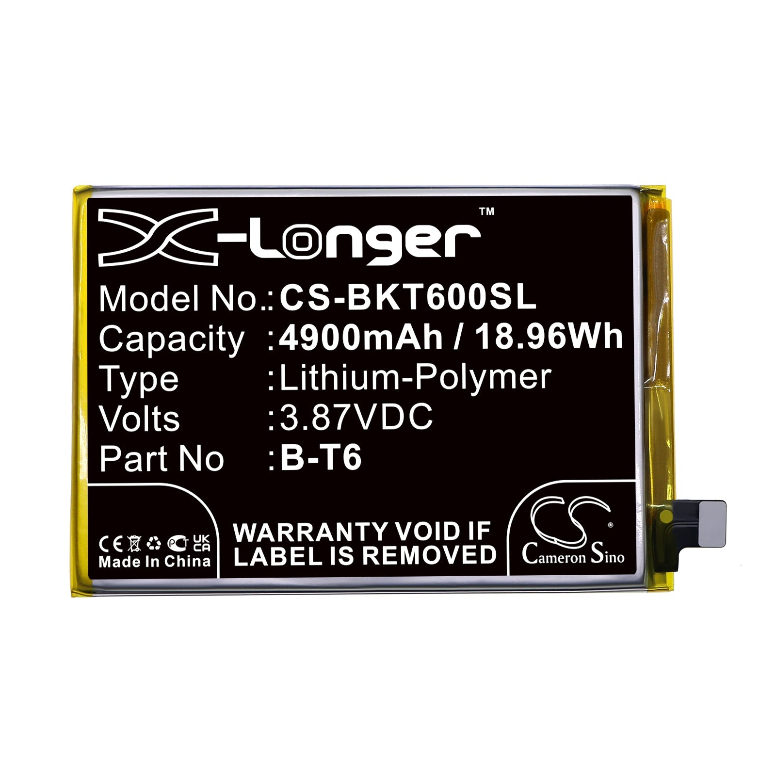 Li-Polymer, Mobile, SmartPhone Battery fits Vivo I2127, Iqoo Z6 5g, 3.87V, 4900mAh Mobile, SmartPhone Cameron Sino Technology Limited