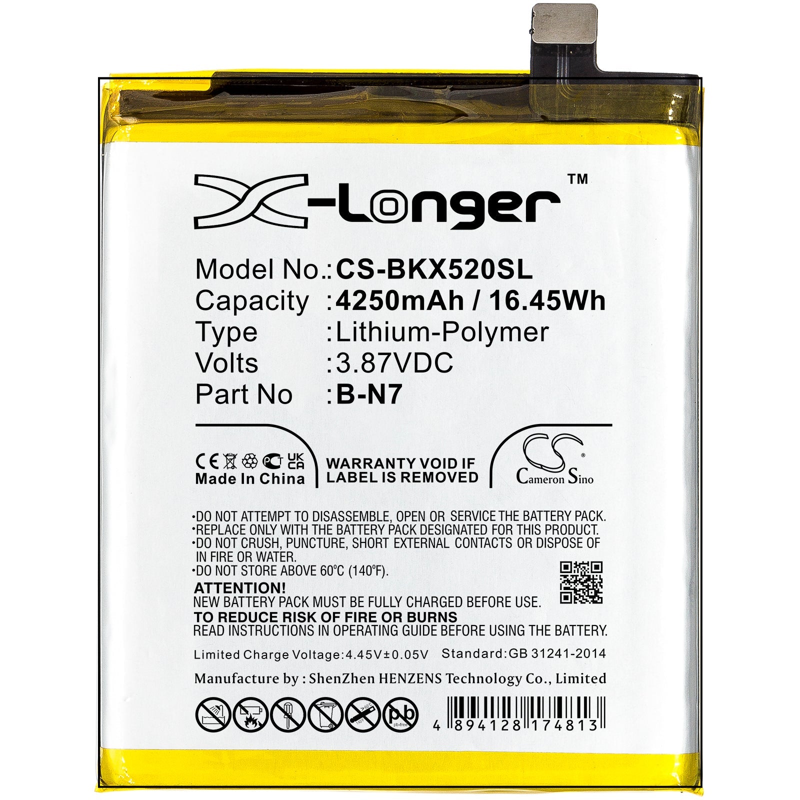 Li-Polymer, Mobile, SmartPhone Battery fits Vivo V2011a, X50 Pro Plus, 3.87V, 4250mAh Mobile, SmartPhone Cameron Sino Technology Limited