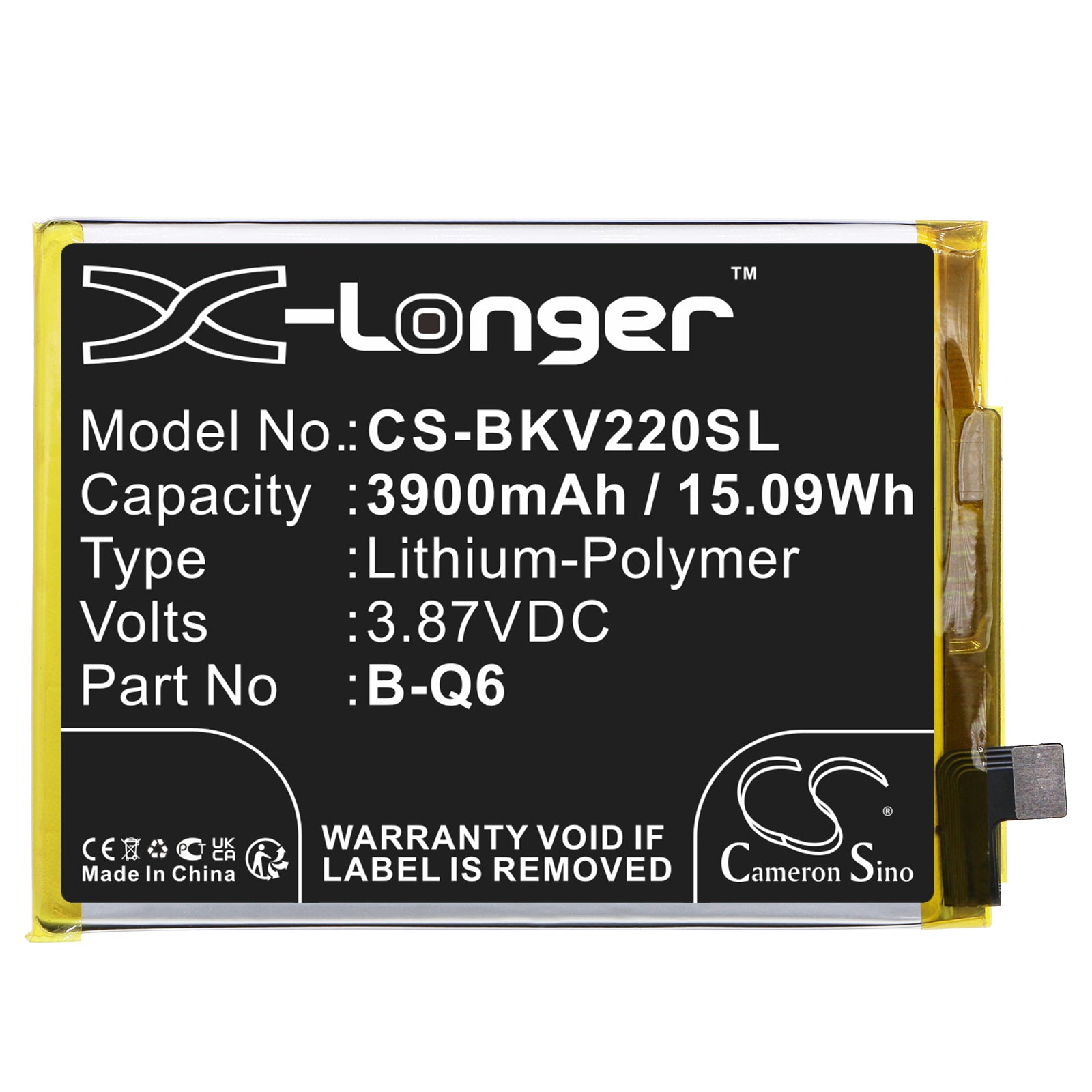 Li-Polymer, Mobile, SmartPhone Battery fits Vivo V2055, V21e, 3.87V, 3900mAh Mobile, SmartPhone Cameron Sino Technology Limited