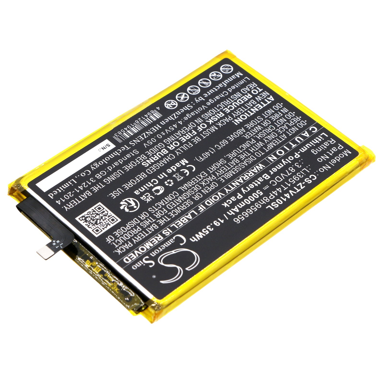 Li-Polymer, Mobile, SmartPhone Battery fits Zte 8045, Blade V40, 3.87V, 5000mAh Mobile, SmartPhone Cameron Sino Technology Limited