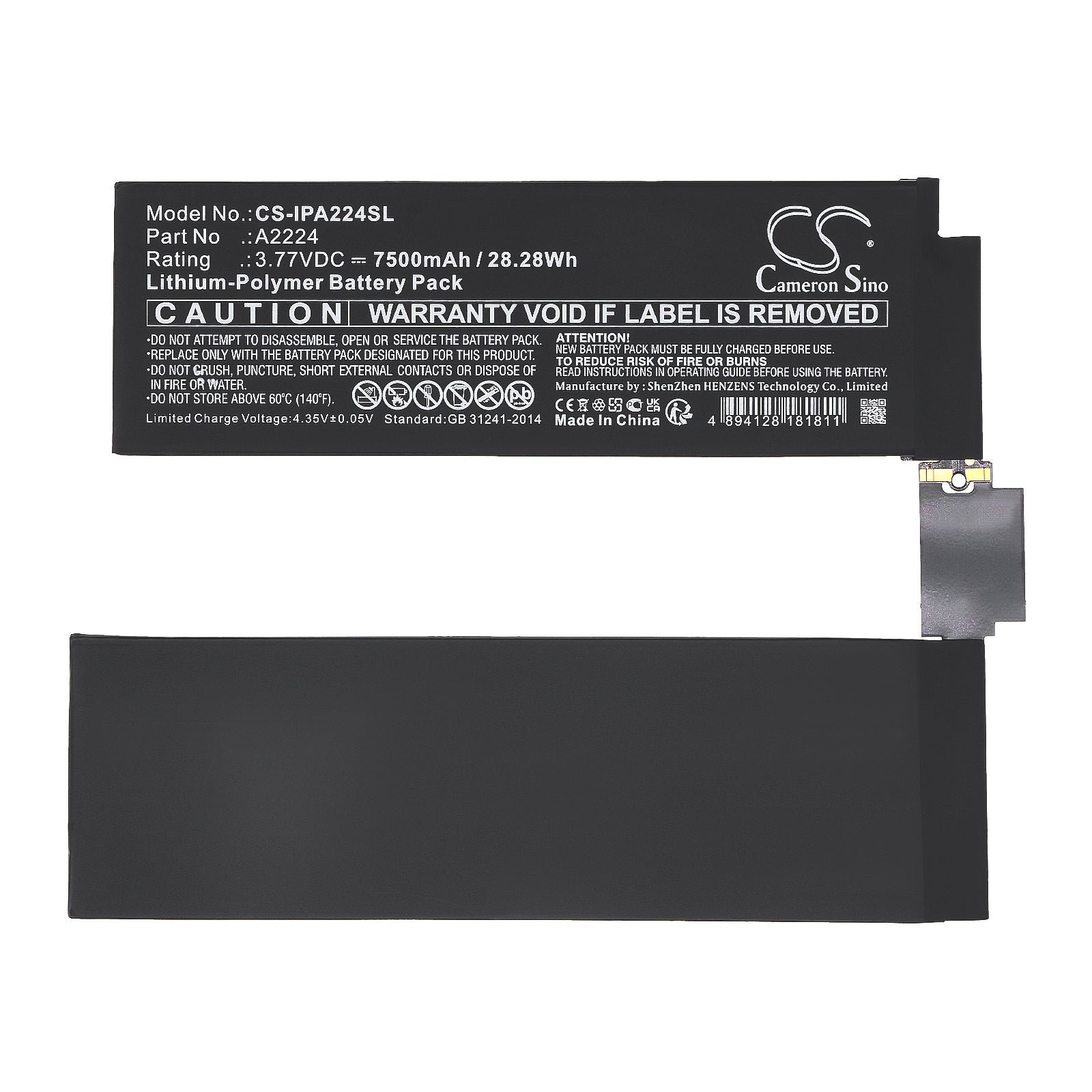 Li-Polymer, Notebook, Laptop Battery fits Apple A2068, A2228, 3.77V, 7500mAh Notebook, Laptop Cameron Sino Technology Limited