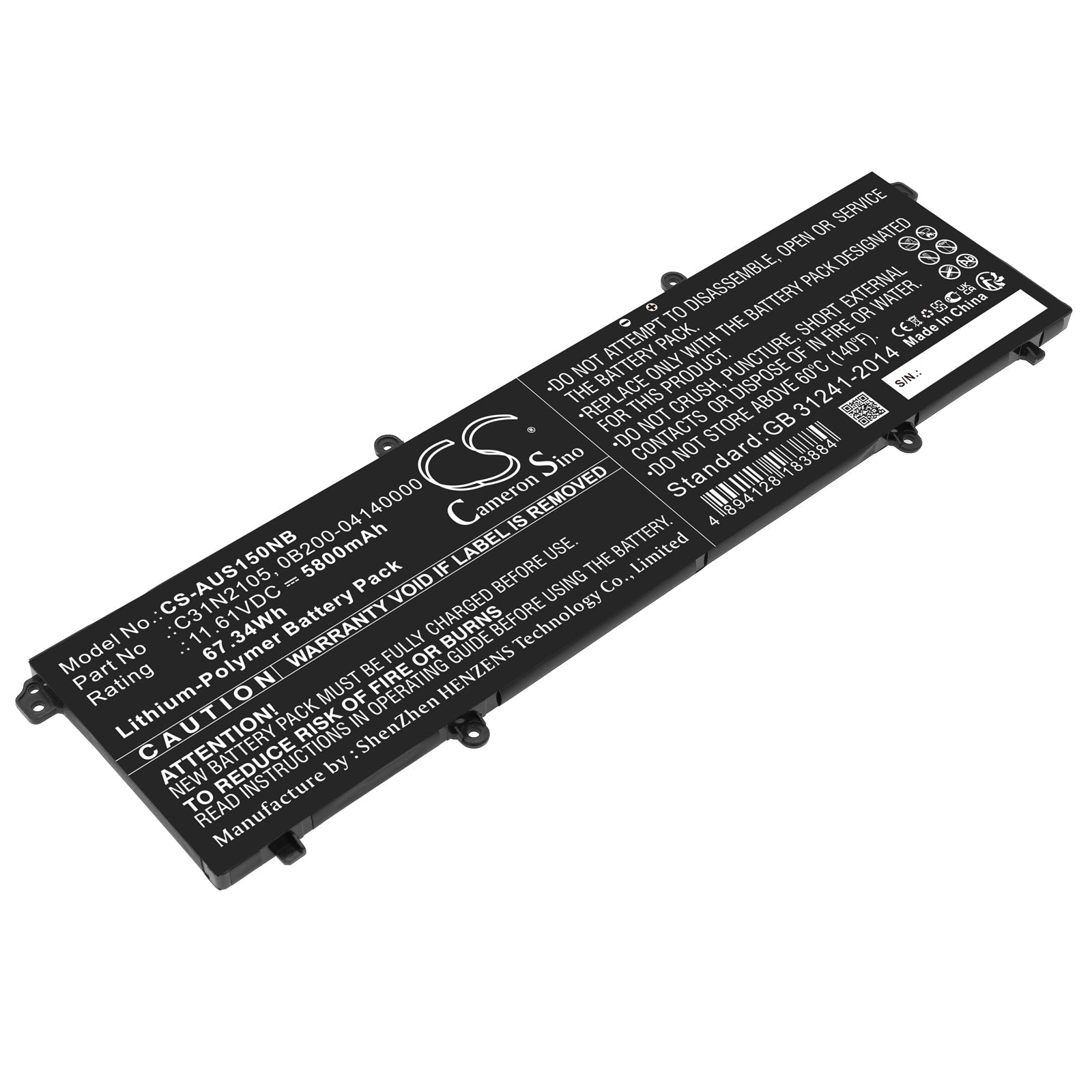 Li-Polymer, Notebook, Laptop Battery fits Asus Asus Vivobook 14x M1403qa, Asus Vivobook 14x Oled X1403za, 11.61V, 5800mAh Notebook, Laptop Cameron Sino Technology Limited