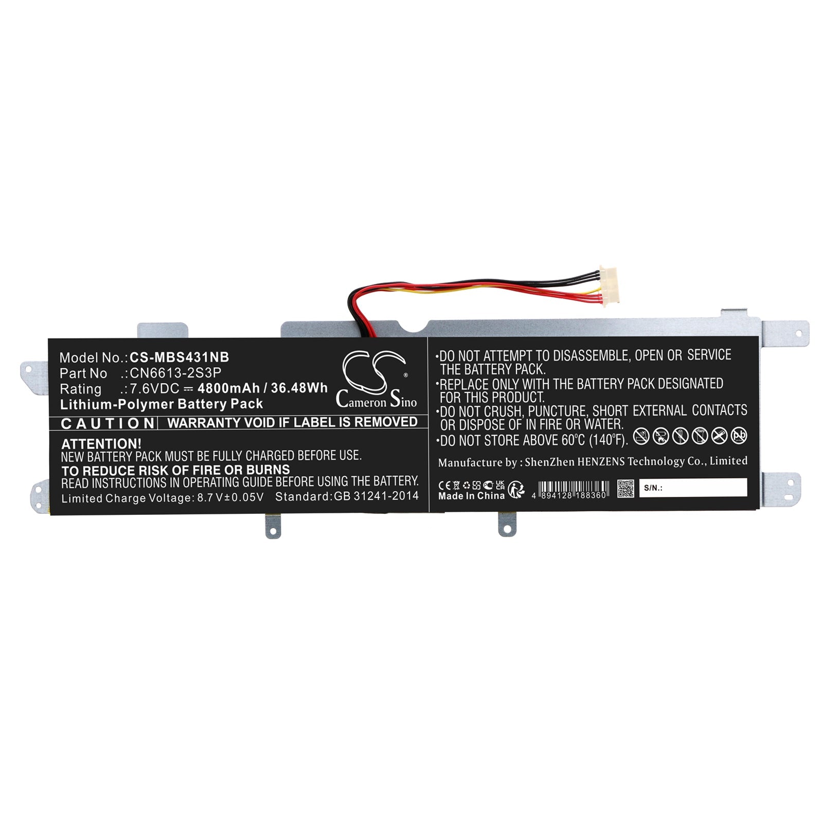Li-Polymer, Notebook, Laptop Battery fits Avita Liber 13.3, Ns14a2, 7.6V, 4800mAh Notebook, Laptop Cameron Sino Technology Limited