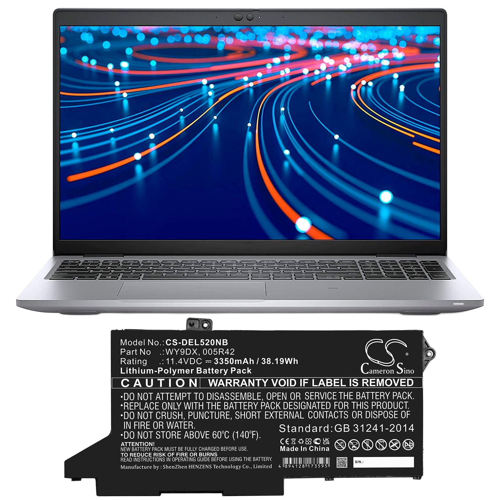 Li-Polymer, Notebook, Laptop Battery fits Dell Latitude 5420, Latitude 5520, 11.4V, 3350mAh Notebook, Laptop Cameron Sino Technology Limited