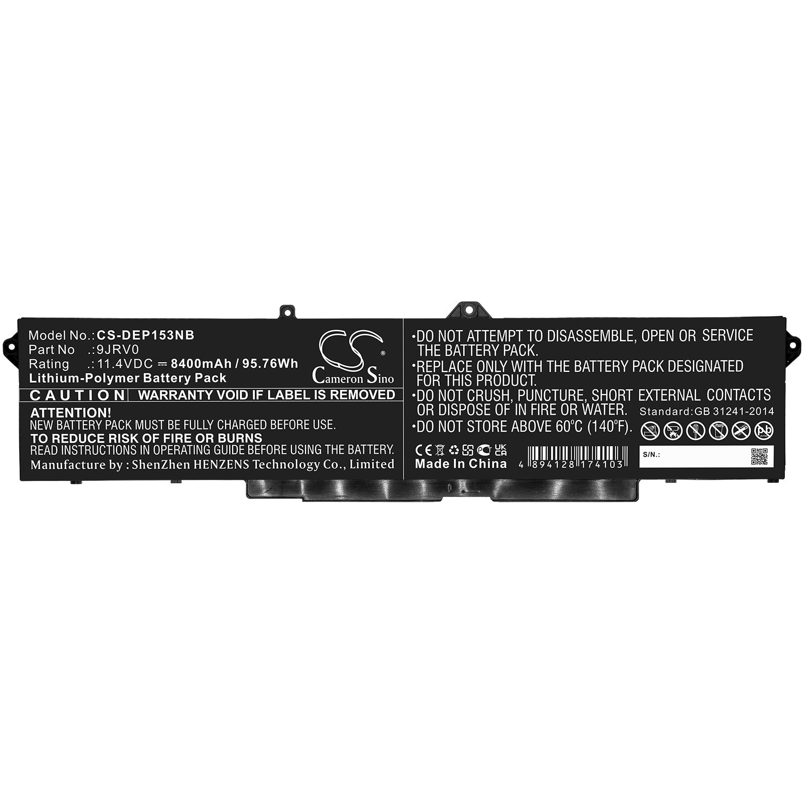 Li-Polymer, Notebook, Laptop Battery fits Dell Precision 15 3561, 11.4V, 8400mAh Notebook, Laptop Cameron Sino Technology Limited