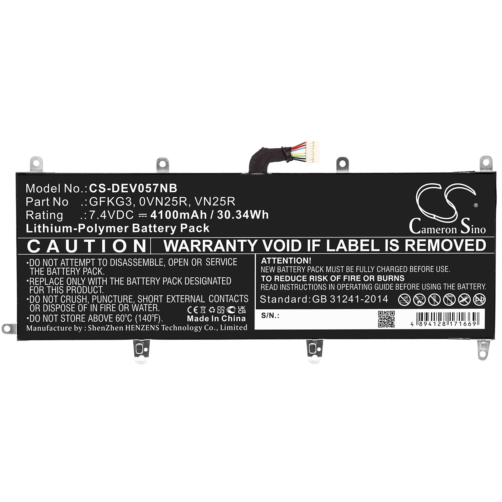 Li-Polymer, Notebook, Laptop Battery fits Dell Venue 10 Pro, Venue 10 Pro 5056, 7.4V, 4100mAh Notebook, Laptop Cameron Sino Technology Limited