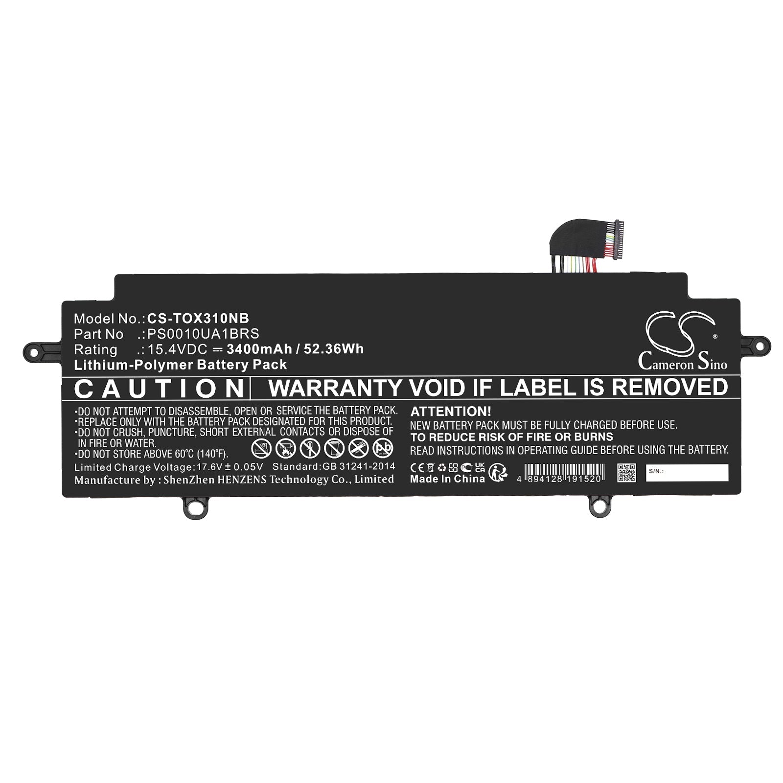 Li-Polymer, Notebook, Laptop Battery fits Dynabook Portege X30w-j-02f, Portege X30w-j-061, 15.4V, 3400mAh Notebook, Laptop Cameron Sino Technology Limited