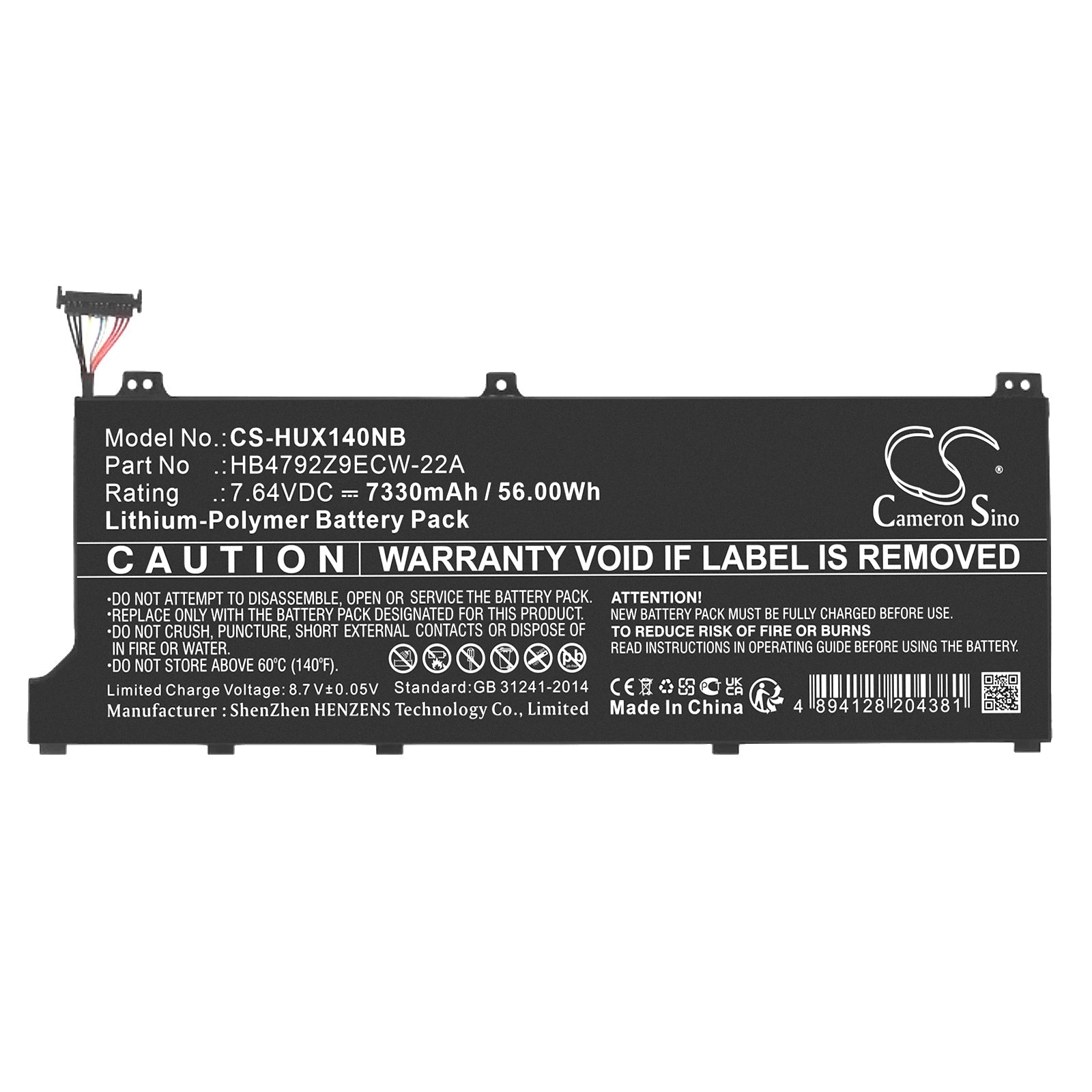 Li-Polymer, Notebook, Laptop Battery fits Honor Magicbook 14 I7-1165g7, Magicbook X14, 7.64V, 7330mAh Notebook, Laptop Cameron Sino Technology Limited