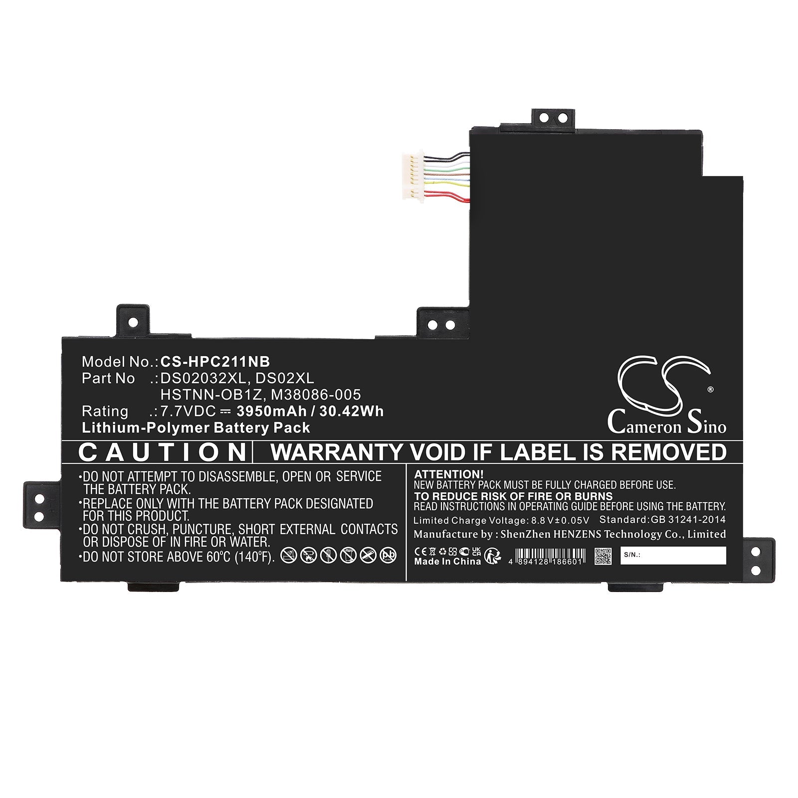 Li-Polymer, Notebook, Laptop Battery fits Hp 3g0n5ua, 3g0n5uar, 7.7V, 3950mAh Notebook, Laptop Cameron Sino Technology Limited