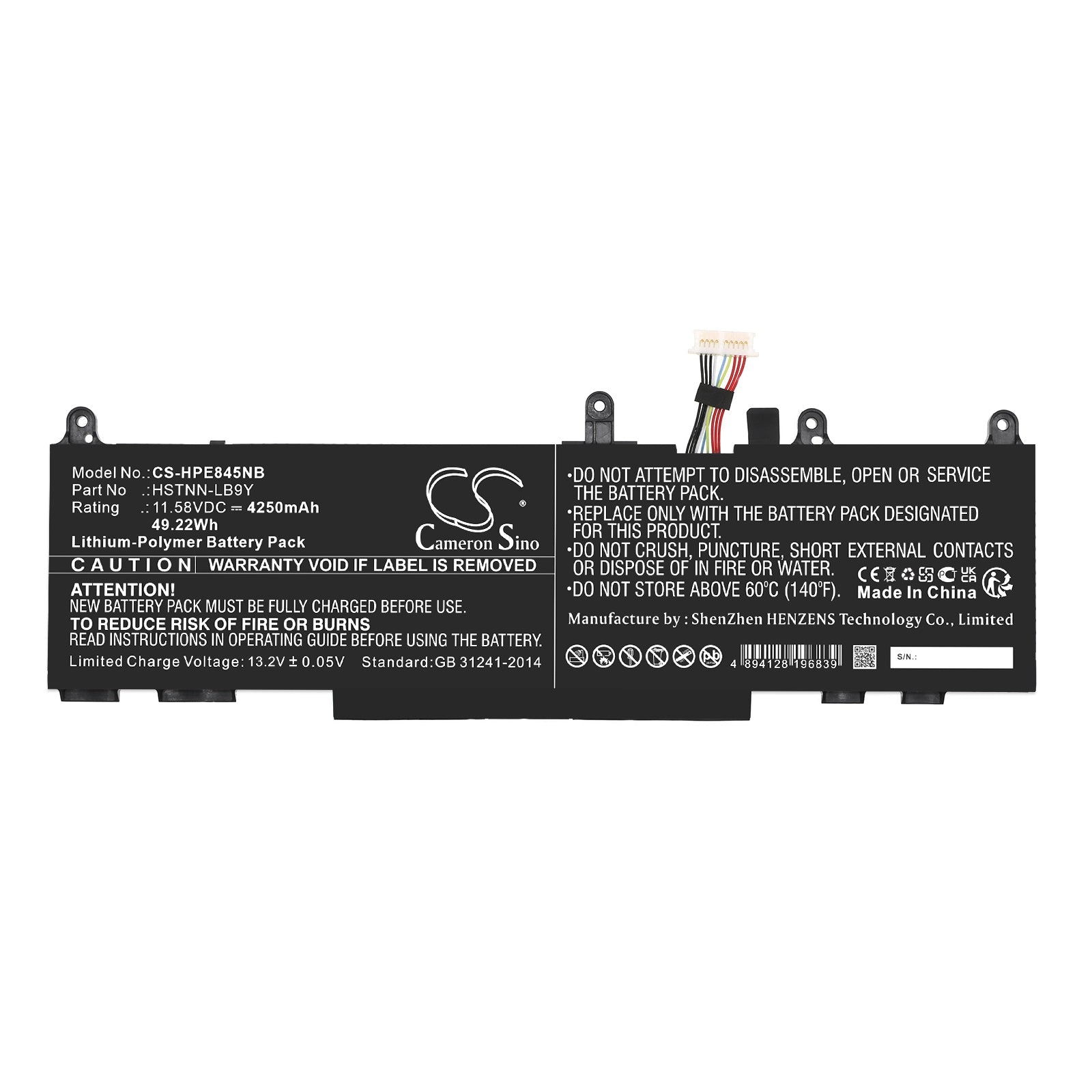 Li-Polymer, Notebook, Laptop Battery fits Hp Elitebook 1040 G9 4b923av, Elitebook 1040 G9 4b925av, 11.58V, 4250mAh Notebook, Laptop Cameron Sino Technology Limited