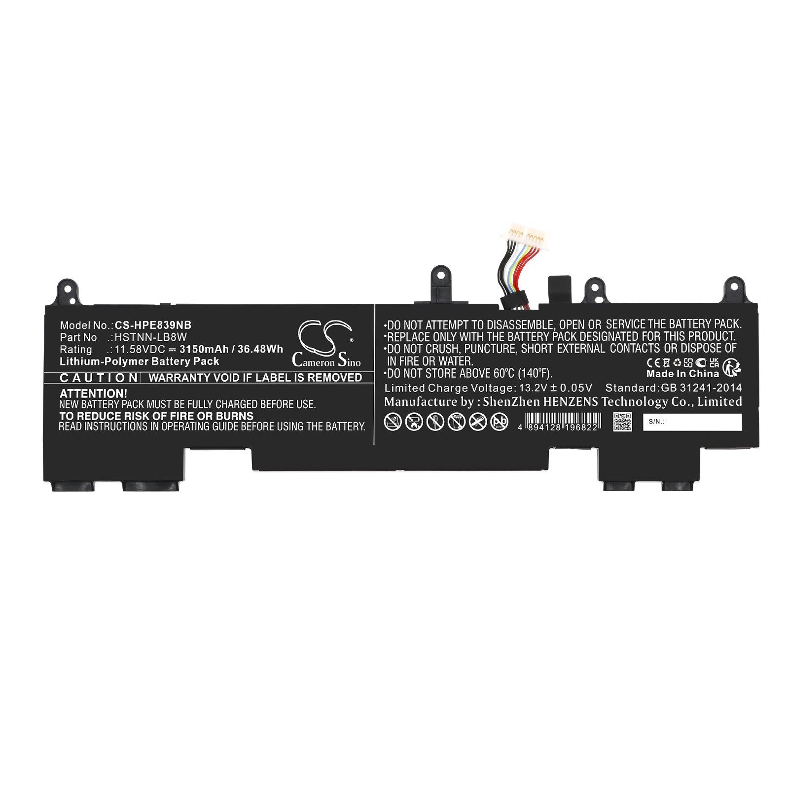 Li-Polymer, Notebook, Laptop Battery fits Hp Elitebook 1040 G9, Elitebook 830 G9, 11.58V, 3150mAh Notebook, Laptop Cameron Sino Technology Limited