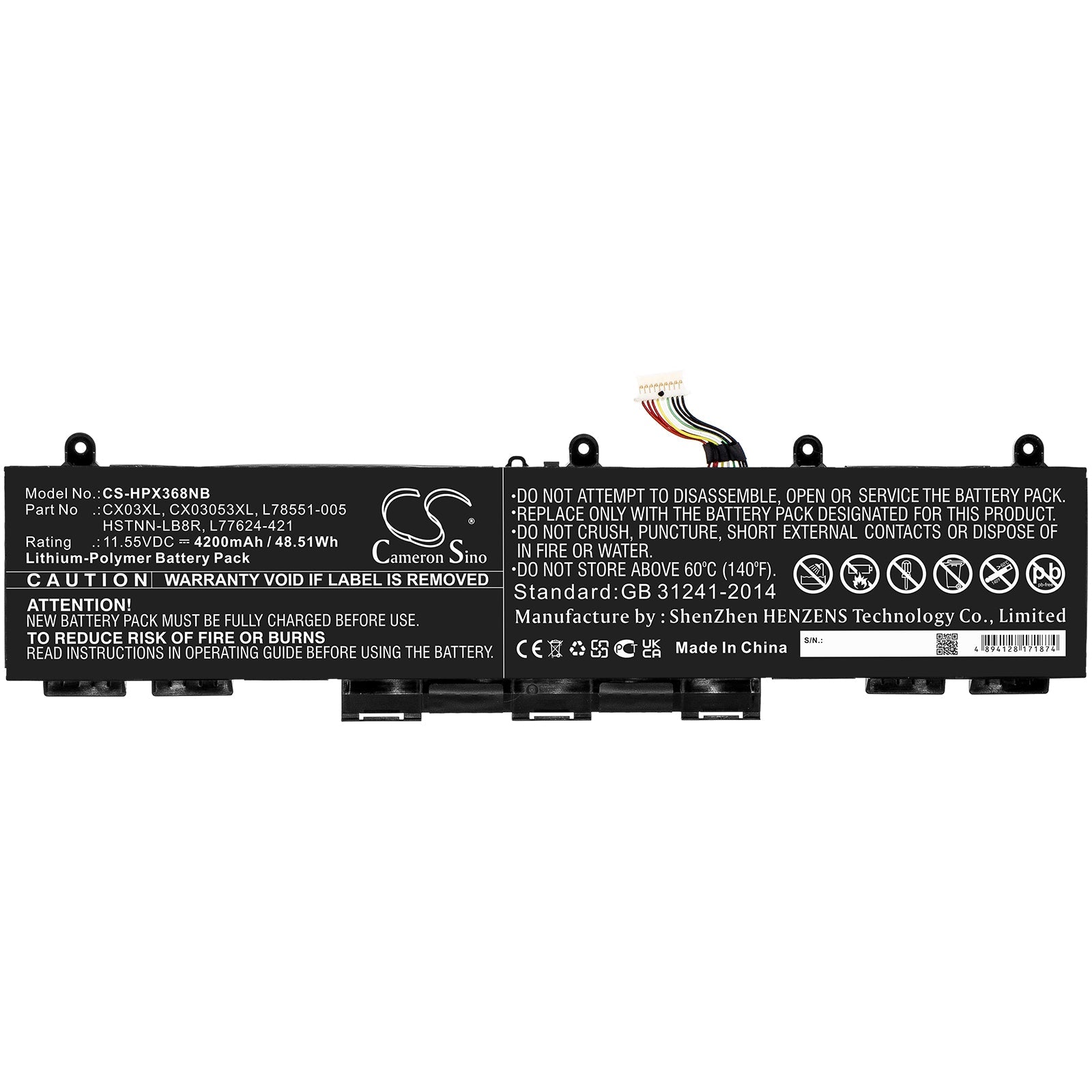 Li-Polymer, Notebook, Laptop Battery fits Hp Elitebook 855 G7, Elitebook X360 830 G7, 11.55V, 4200mAh Notebook, Laptop Cameron Sino Technology Limited