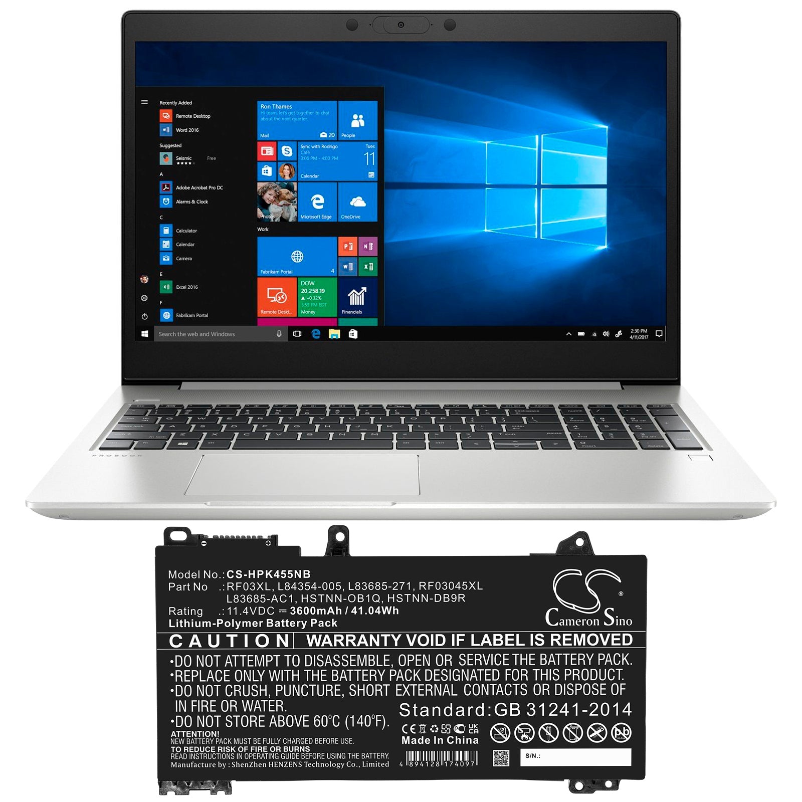 Li-Polymer, Notebook, Laptop Battery fits Hp Pavilion X360 14 Convertible, Probook 455 G7, 11.4V, 3600mAh Notebook, Laptop Cameron Sino Technology Limited