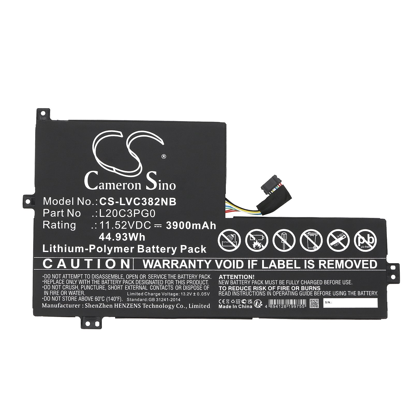Li-Polymer, Notebook, Laptop Battery fits Lenovo 100e Chromebook Gen 3 82uy0001, 100e Chromebook Gen 3 82uy0002, 11.52V, 3900mAh Notebook, Laptop Cameron Sino Technology Limited