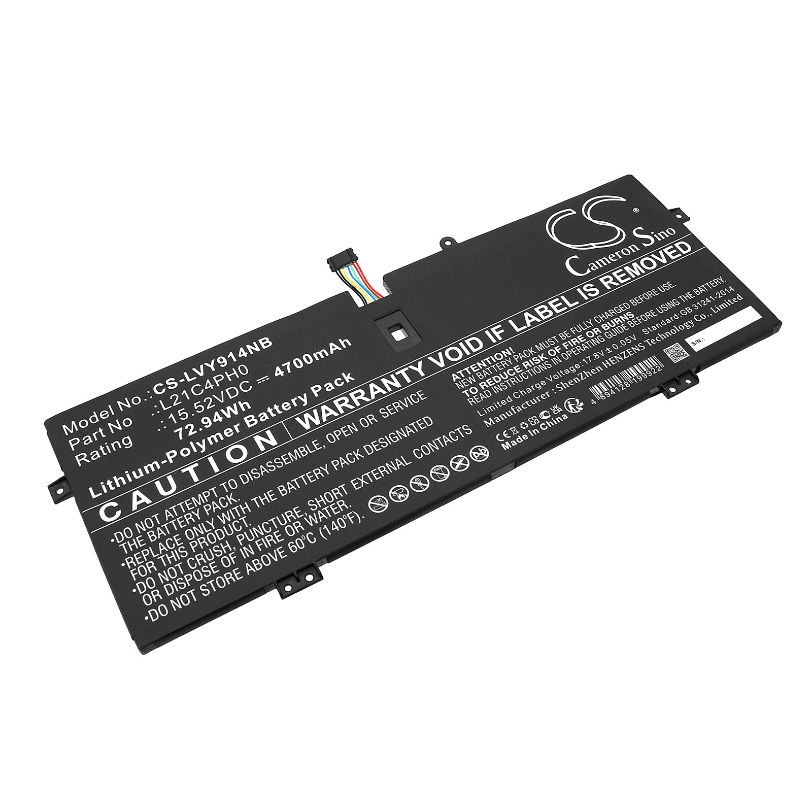 Li-Polymer, Notebook, Laptop Battery fits Lenovo 82lu0005sb, 82lu000cmj, 15.52V, 4700mAh Notebook, Laptop Cameron Sino Technology Limited