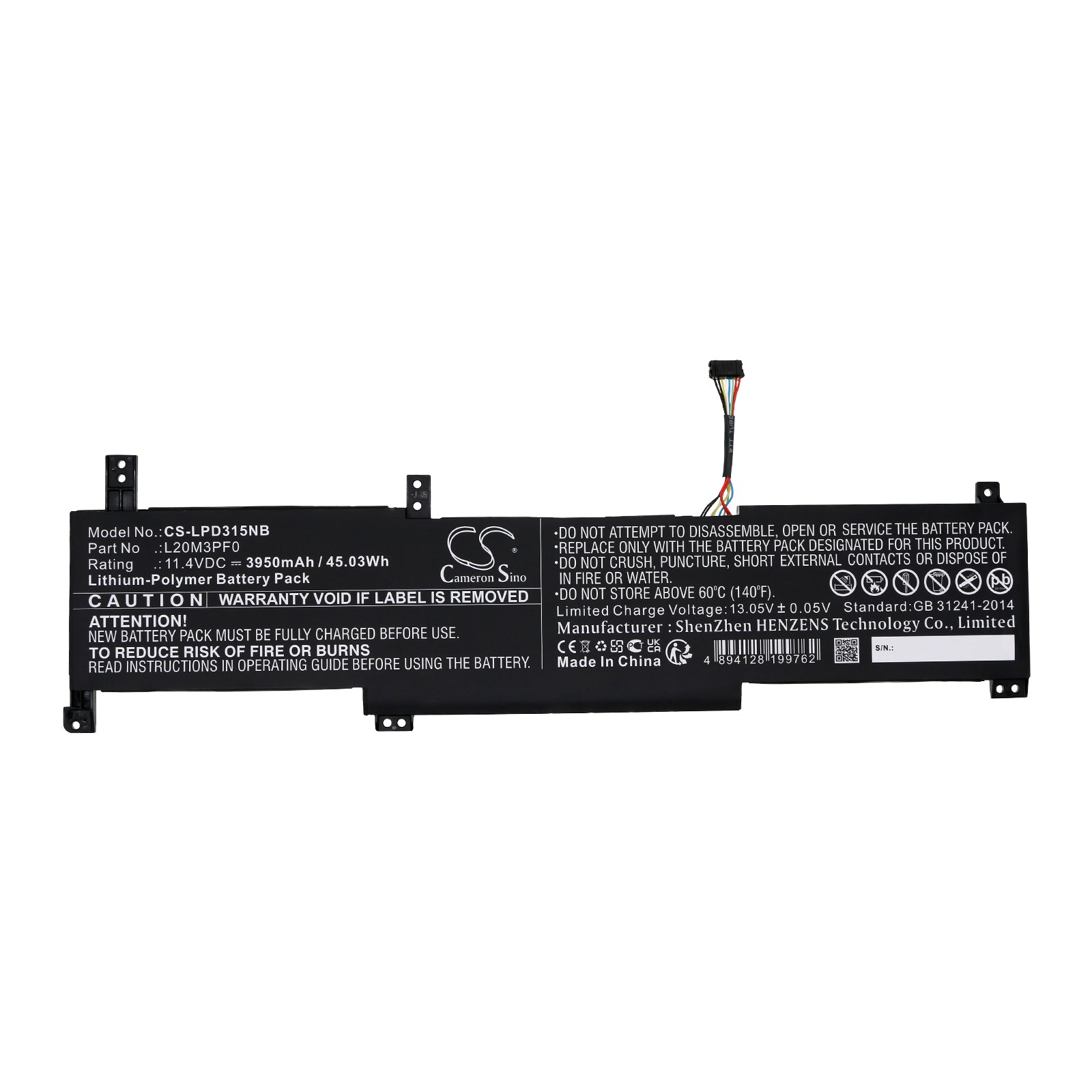 Li-Polymer, Notebook, Laptop Battery fits Lenovo Ideapad 3 14itl6 82h70048ph, Ideapad 3 14itl6 82h7009fsp, 11.4V, 3950mAh Notebook, Laptop Cameron Sino Technology Limited