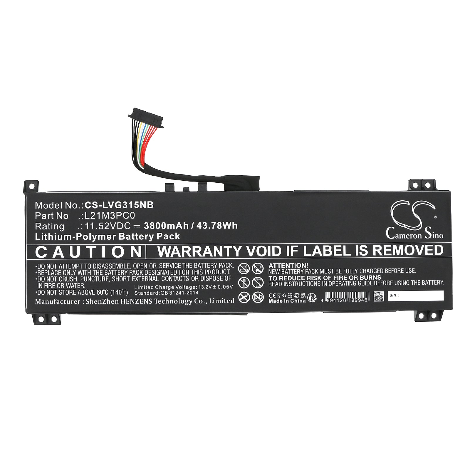 Li-Polymer, Notebook, Laptop Battery fits Lenovo Ideapad Gaming 3 15arh7 82sb00, Ideapad Gaming 3 15arh7 82sb00, 11.52V, 3800mAh Notebook, Laptop Cameron Sino Technology Limited