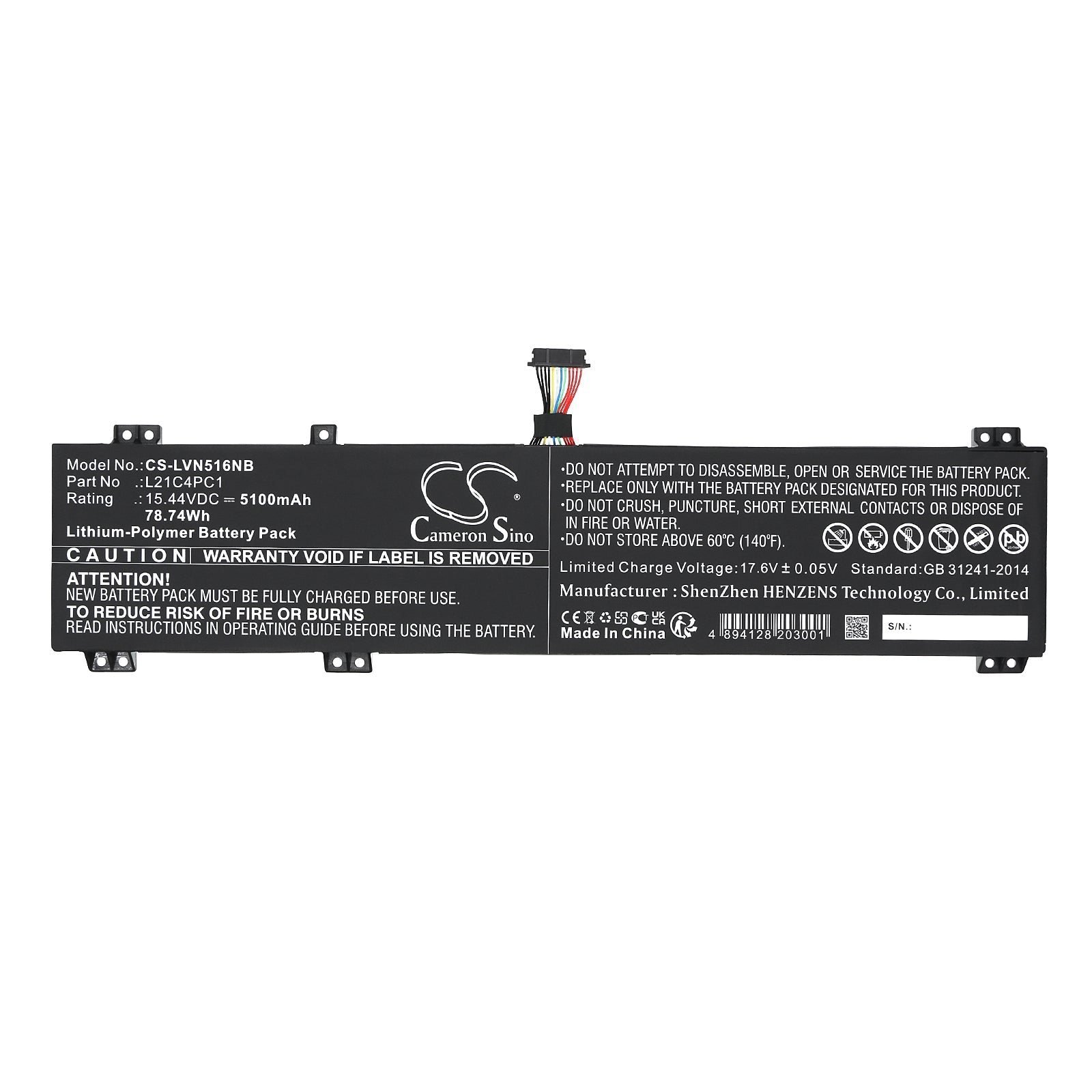 Li-Polymer, Notebook, Laptop Battery fits Lenovo Legion 5 15arh7h 82rd0002sb, Legion 5 15arh7h 82rd000huk, 15.44V, 5100mAh Notebook, Laptop Cameron Sino Technology Limited