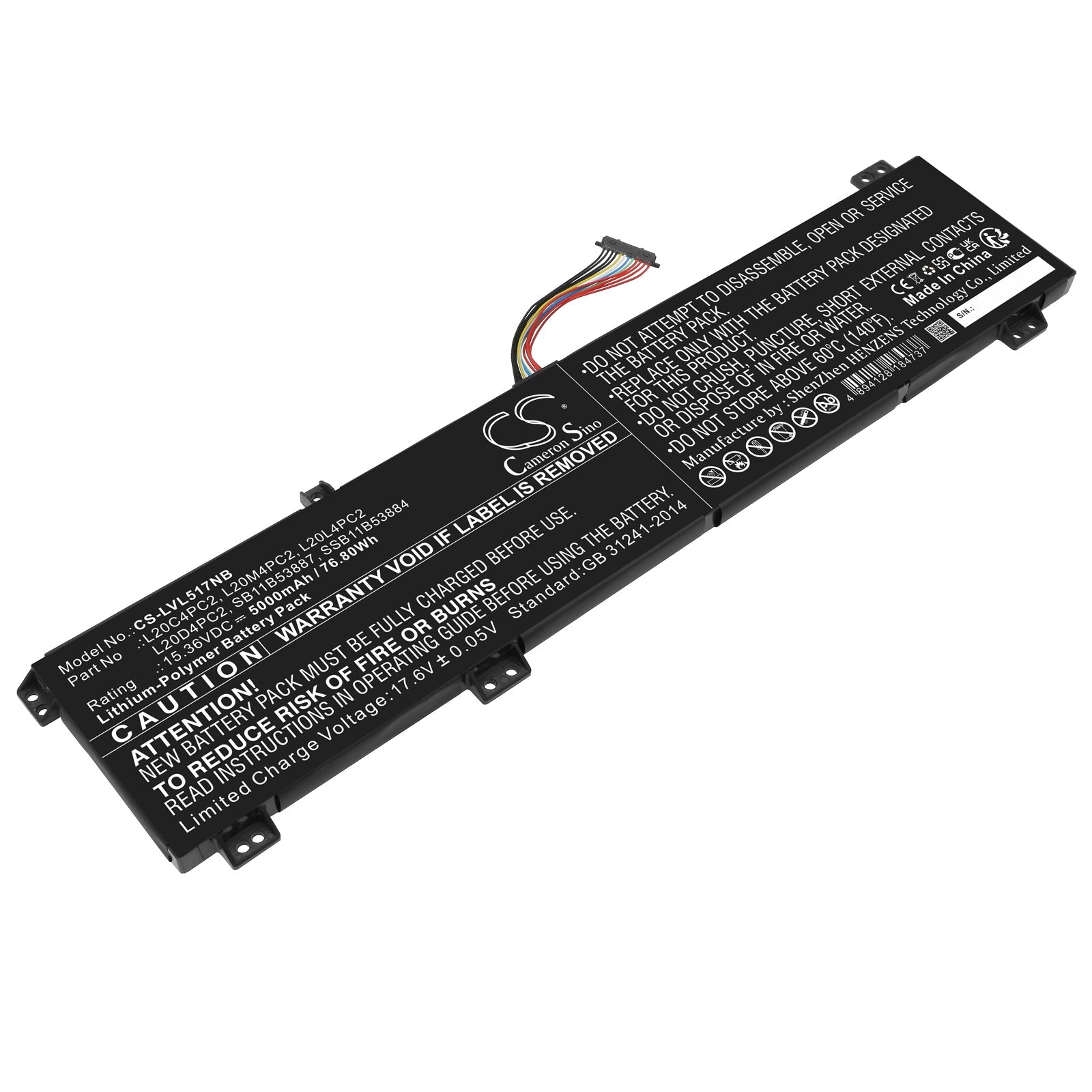 Li-Polymer, Notebook, Laptop Battery fits Lenovo Legion 5 17ach6-82jy005tus, Legion 5 17ach6-82k00002kr, 15.36V, 5000mAh Notebook, Laptop Cameron Sino Technology Limited