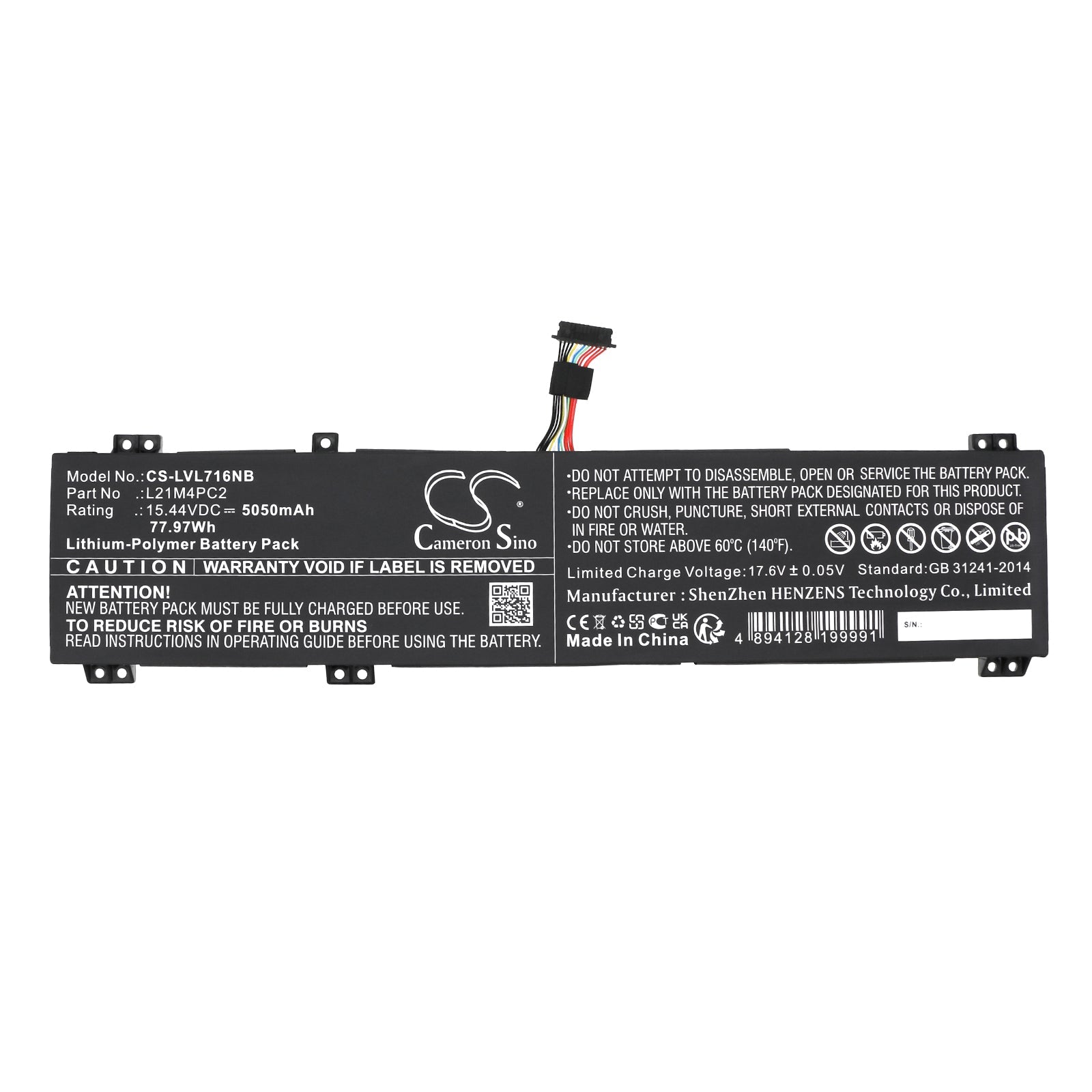 Li-Polymer, Notebook, Laptop Battery fits Lenovo Legion 7 16arha7 82uh0000us, Legion 7 16arha7 82uh0004uk, 15.44V, 5050mAh Notebook, Laptop Cameron Sino Technology Limited