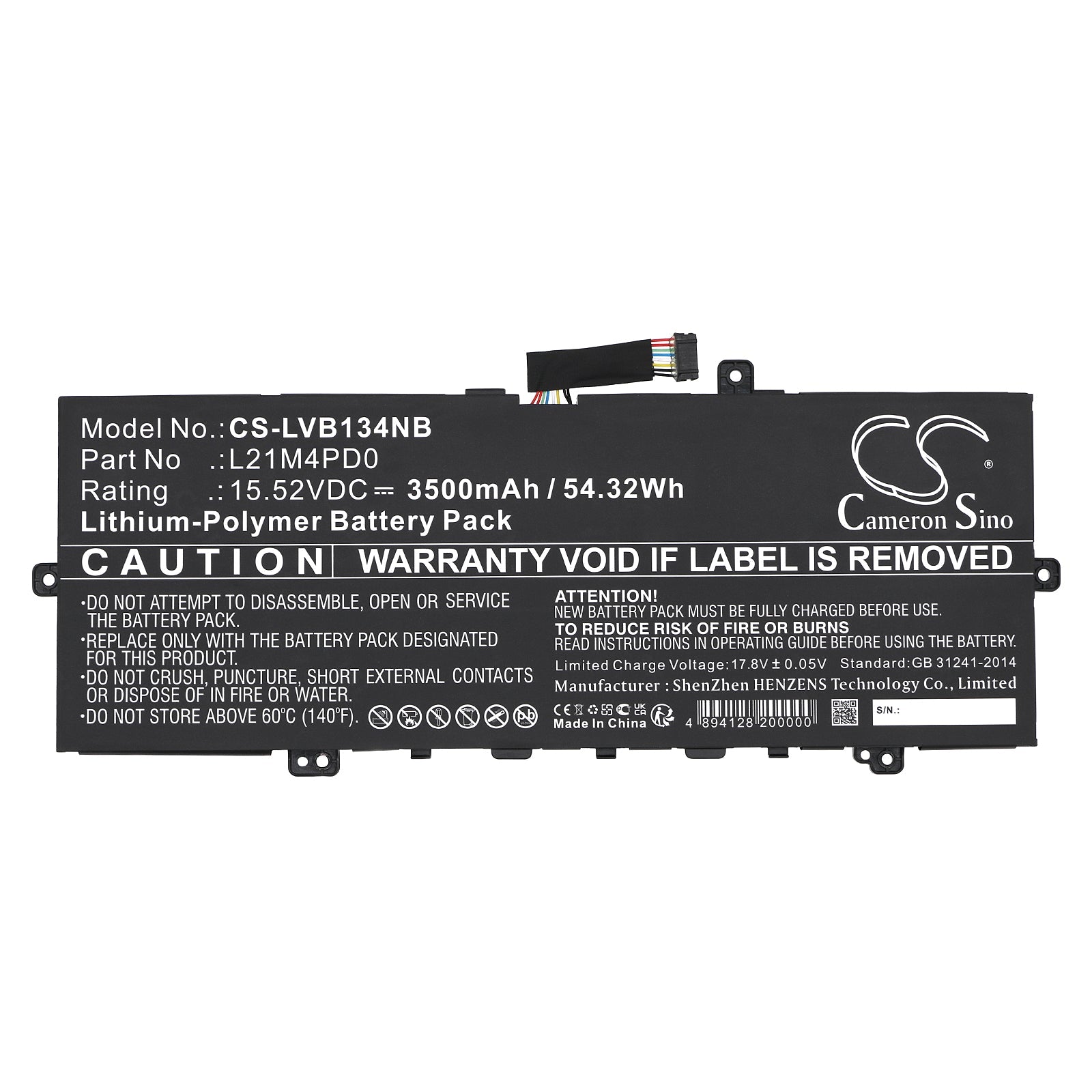 Li-Polymer, Notebook, Laptop Battery fits Lenovo Thinkbook 13s G4 Arb 21as0005p, Thinkbook 13s G4 Arb 21as0006a, 15.52V, 3500mAh Notebook, Laptop Cameron Sino Technology Limited