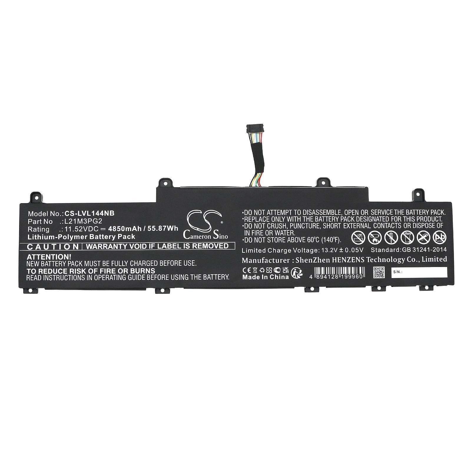 Li-Polymer, Notebook, Laptop Battery fits Lenovo Thinkpad C14 Gen 1 Chromebook , Thinkpad C14 Gen 1 Chromebook , 11.52V, 4850mAh Notebook, Laptop Cameron Sino Technology Limited