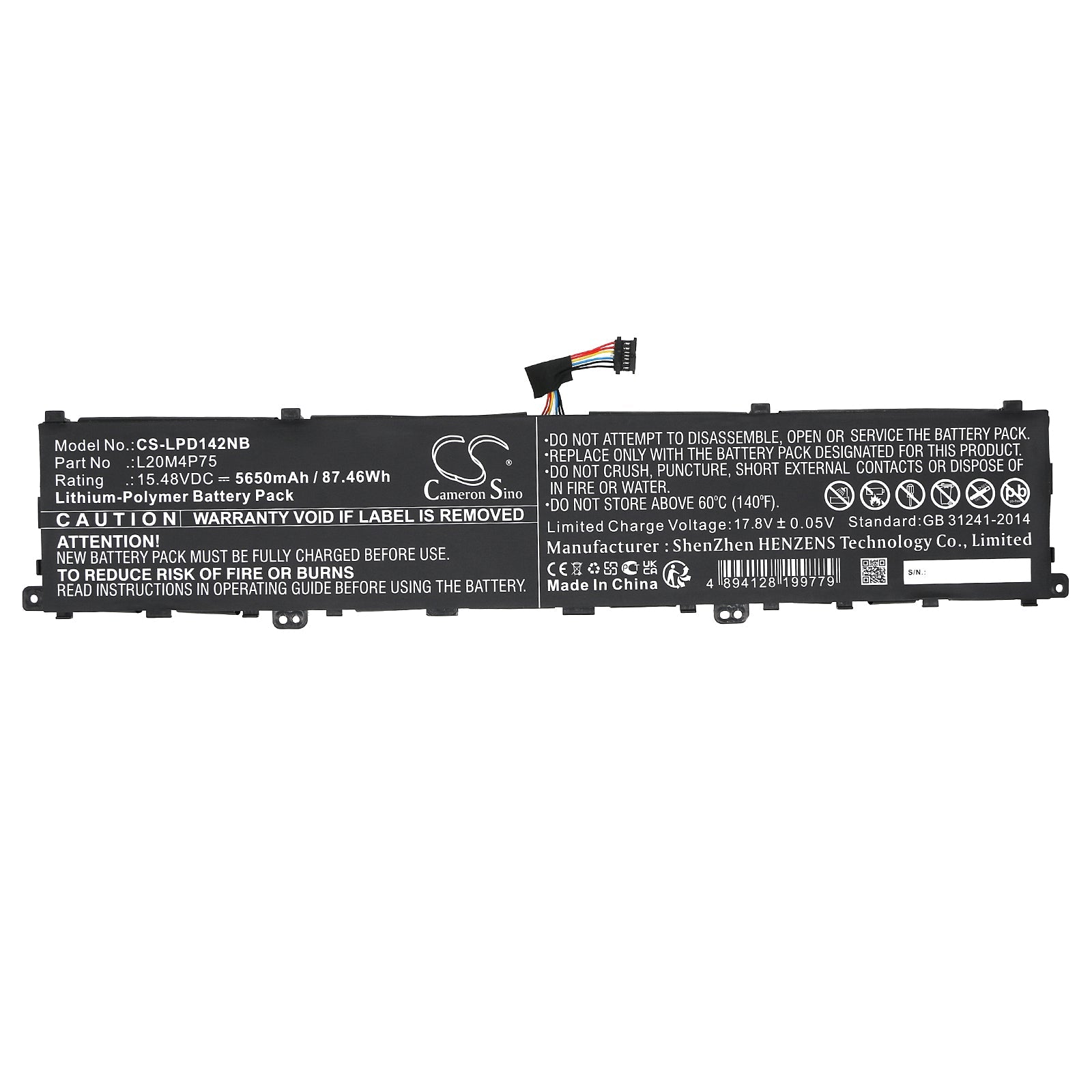 Li-Polymer, Notebook, Laptop Battery fits Lenovo Thinkpad P1 Gen 4 20y30002ix, Thinkpad P1 Gen 4 20y30005mb, 15.48V, 5650mAh Notebook, Laptop Cameron Sino Technology Limited