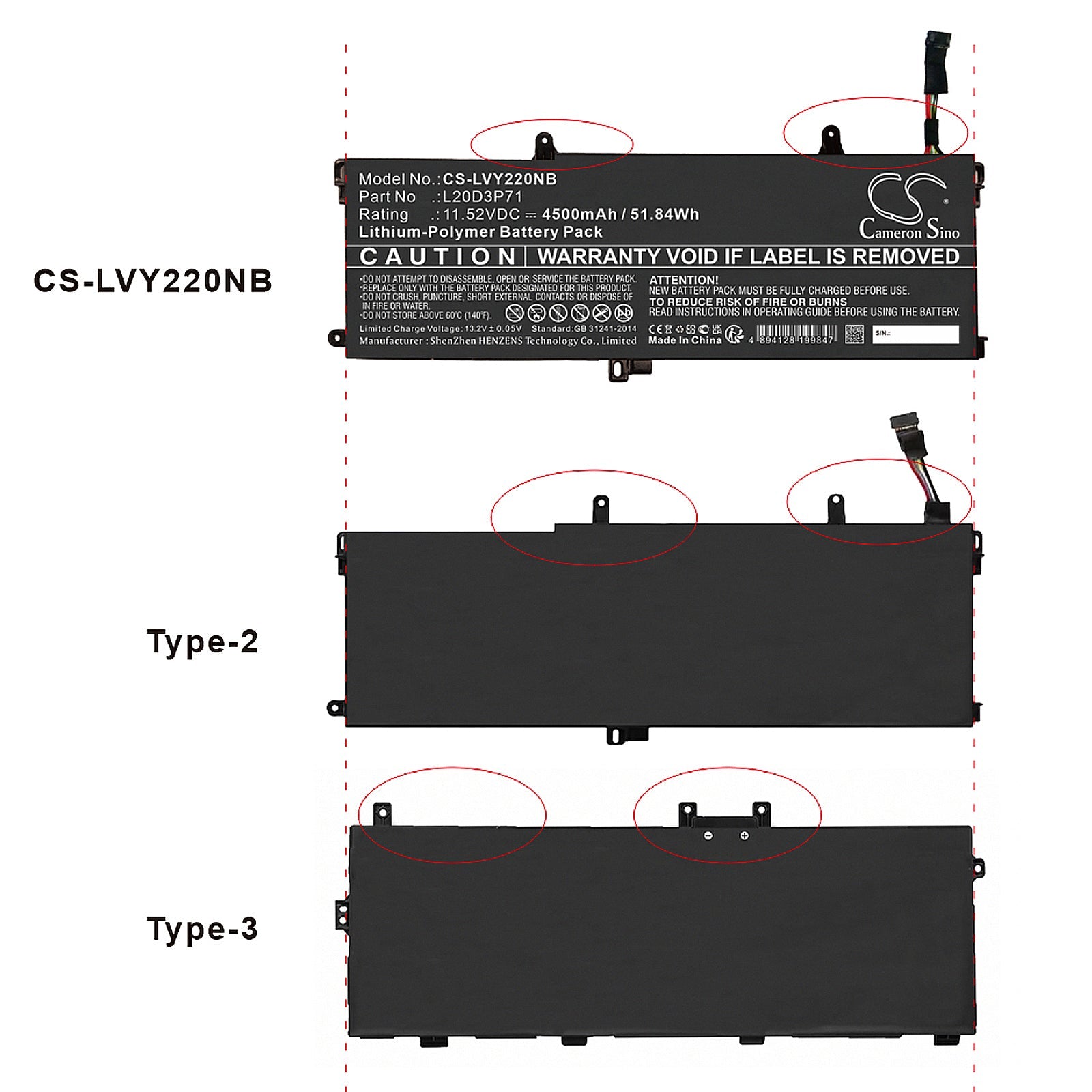 Li-Polymer, Notebook, Laptop Battery fits Lenovo Thinkpad X13 Yoga G2, Thinkpad X13 Yoga G2 20w80007z, 11.52V, 4500mAh Notebook, Laptop Cameron Sino Technology Limited