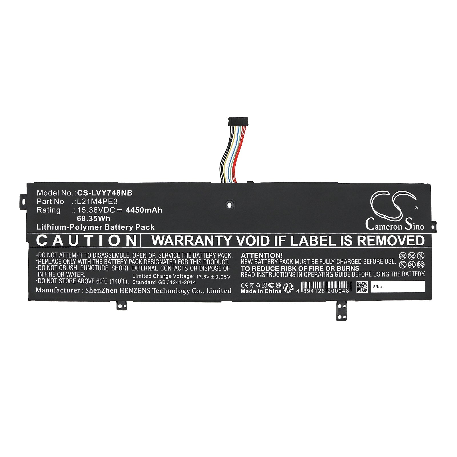 Li-Polymer, Notebook, Laptop Battery fits Lenovo Yoga 7 14arb7 82qf000dsp, Yoga 7 14arb7 82qf000fau, 15.36V, 4450mAh Notebook, Laptop Cameron Sino Technology Limited
