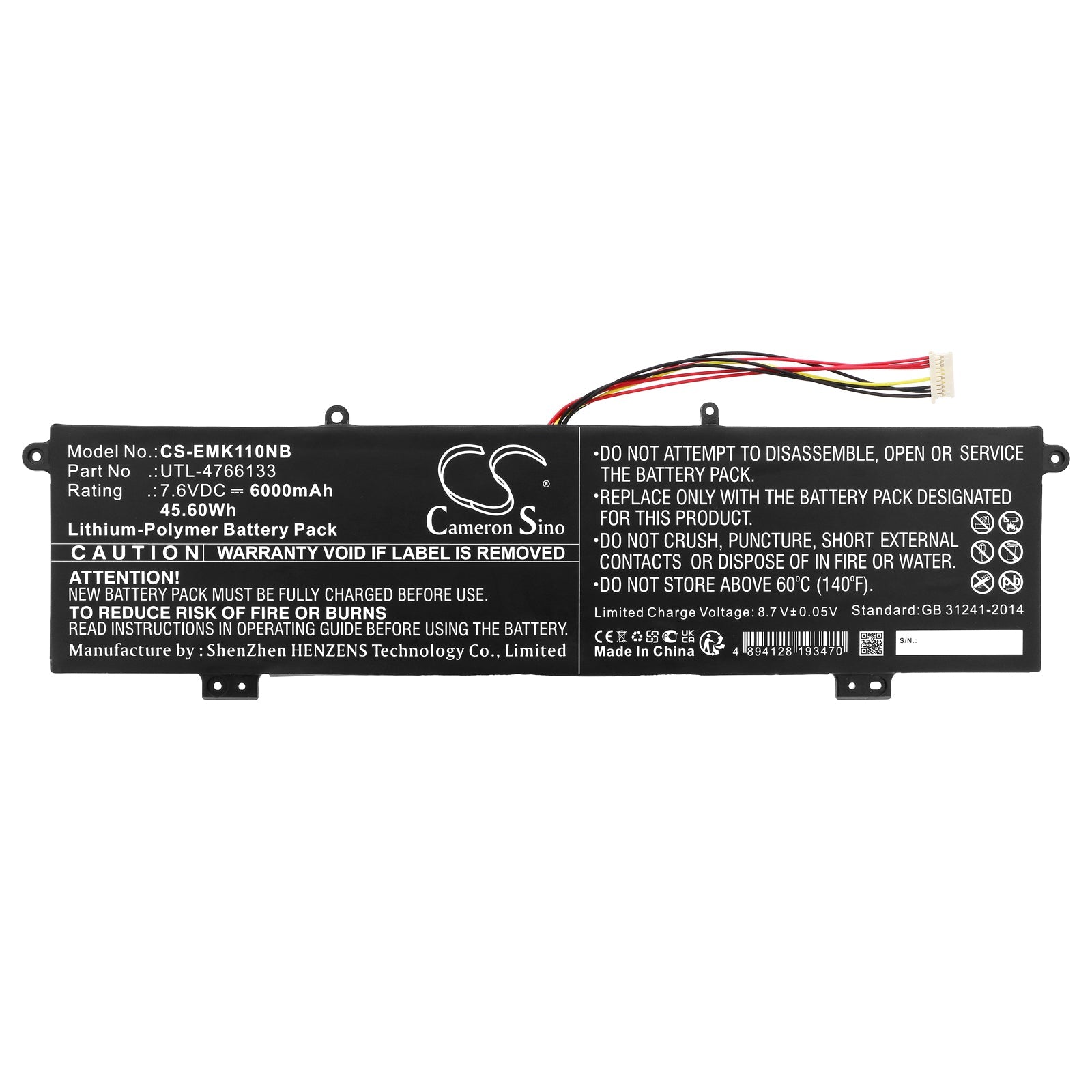 Li-Polymer, Notebook, Laptop Battery fits Onn Surf 100002434, 100003497, 7.6V, 6000mAh Notebook, Laptop Cameron Sino Technology Limited