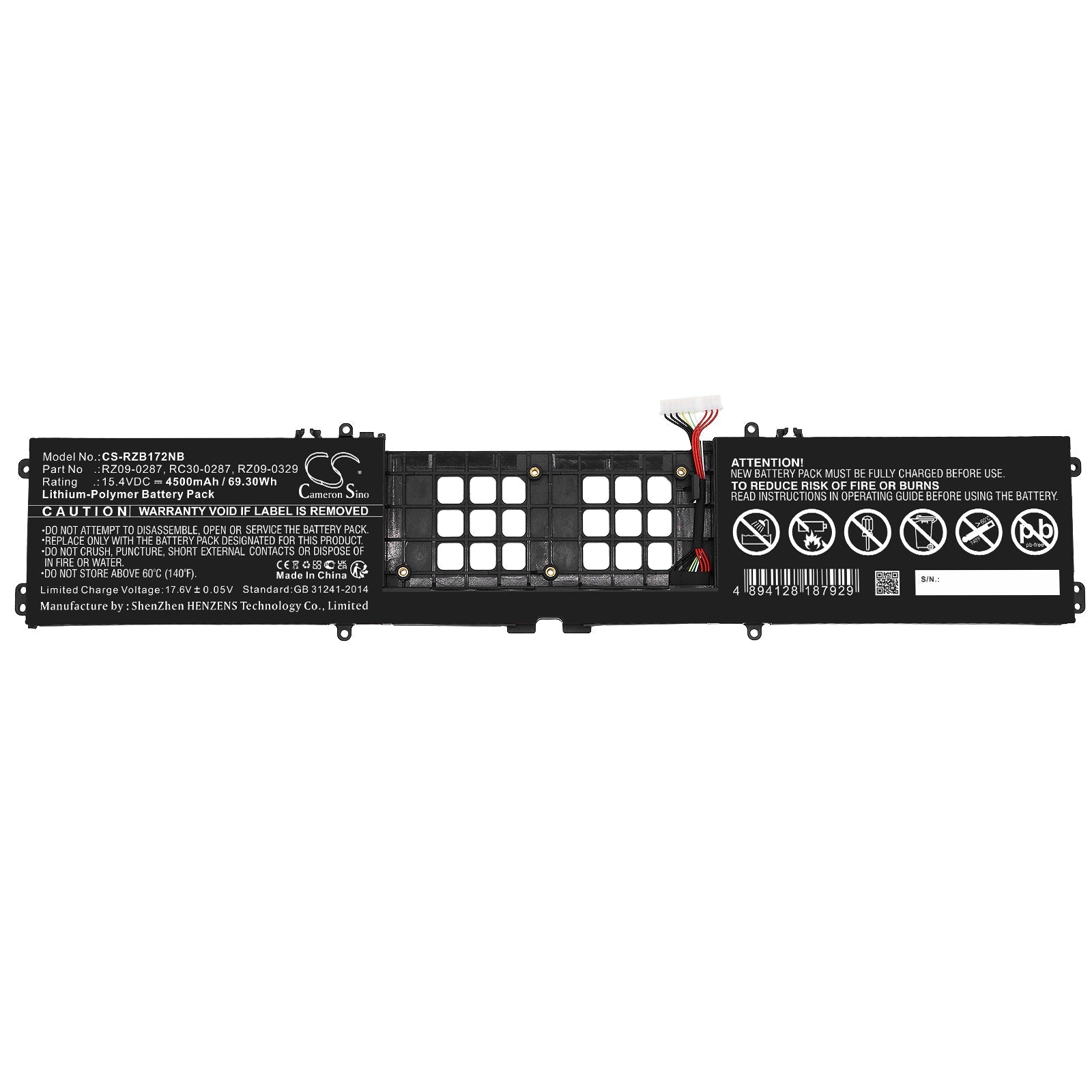 Li-Polymer, Notebook, Laptop Battery fits Razer Blade 17 4k 120hz Rtx 3080 (20, Blade 17 4k Touch 120hz Geforc, 15.4V, 4500mAh Notebook, Laptop Cameron Sino Technology Limited