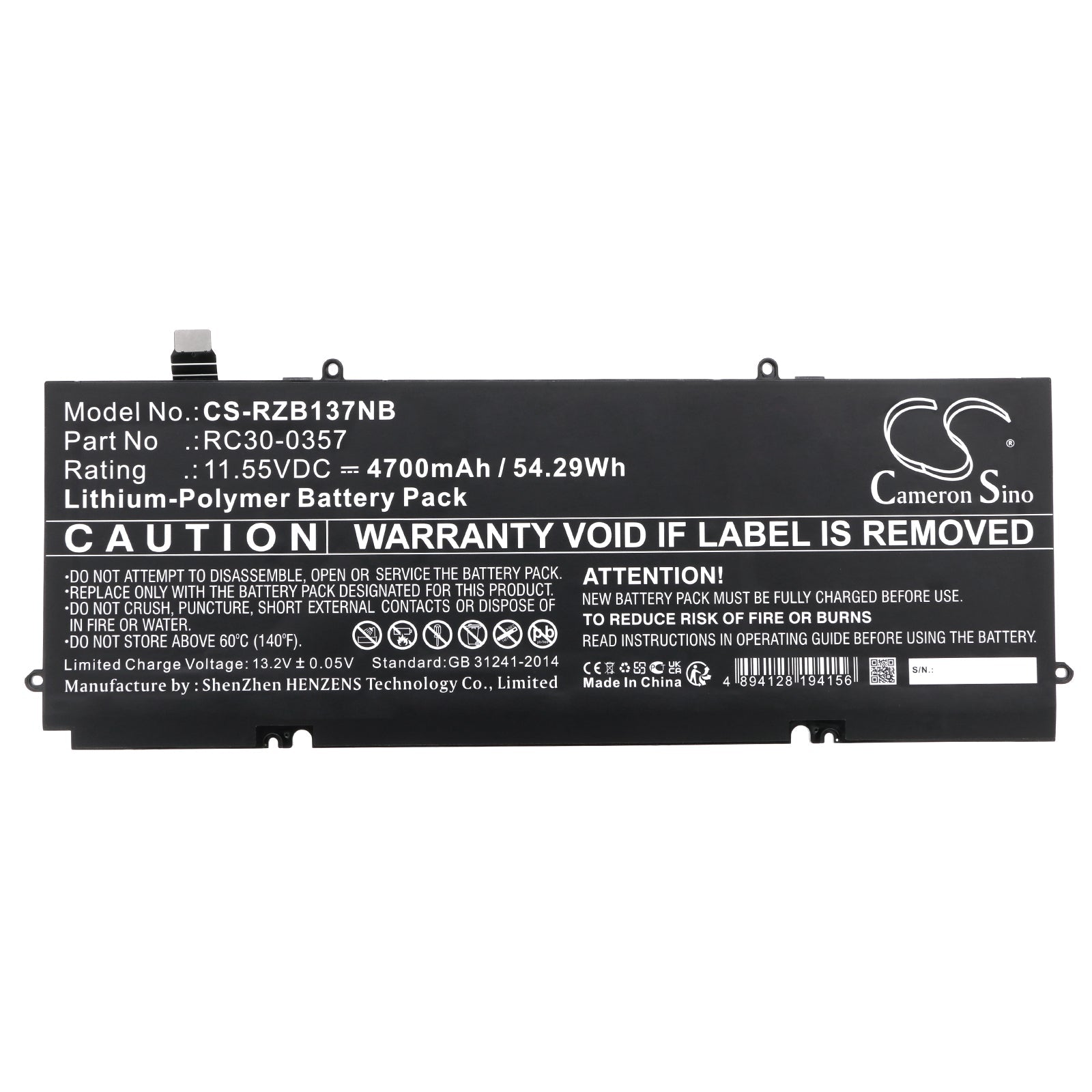 Li-Polymer, Notebook, Laptop Battery fits Razer Book 13 Core I7, Book 13 Fhd, 11.55V, 4700mAh Notebook, Laptop Cameron Sino Technology Limited