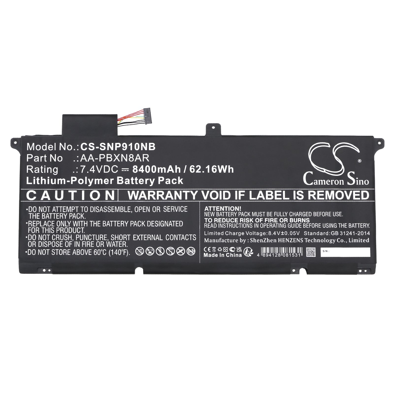 Li-Polymer, Notebook, Laptop Battery fits Samsung 900x4, 900x4 Series, 7.4V, 8400mAh Notebook, Laptop Cameron Sino Technology Limited