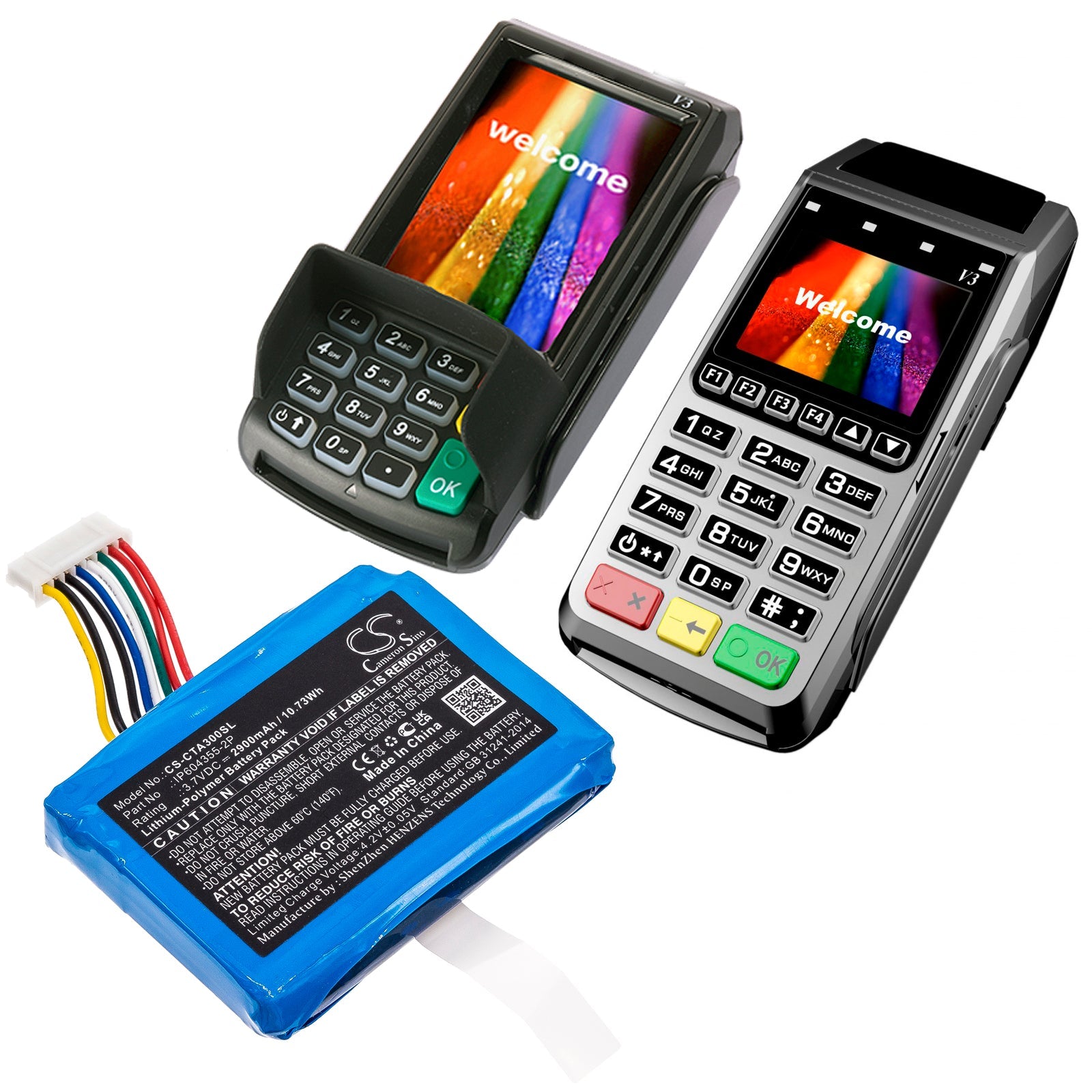 Li-Polymer, Payment Terminal Battery fits Castles V3, Vega3000-3g, 3.7V, 2900mAh Payment Terminal Cameron Sino Technology Limited