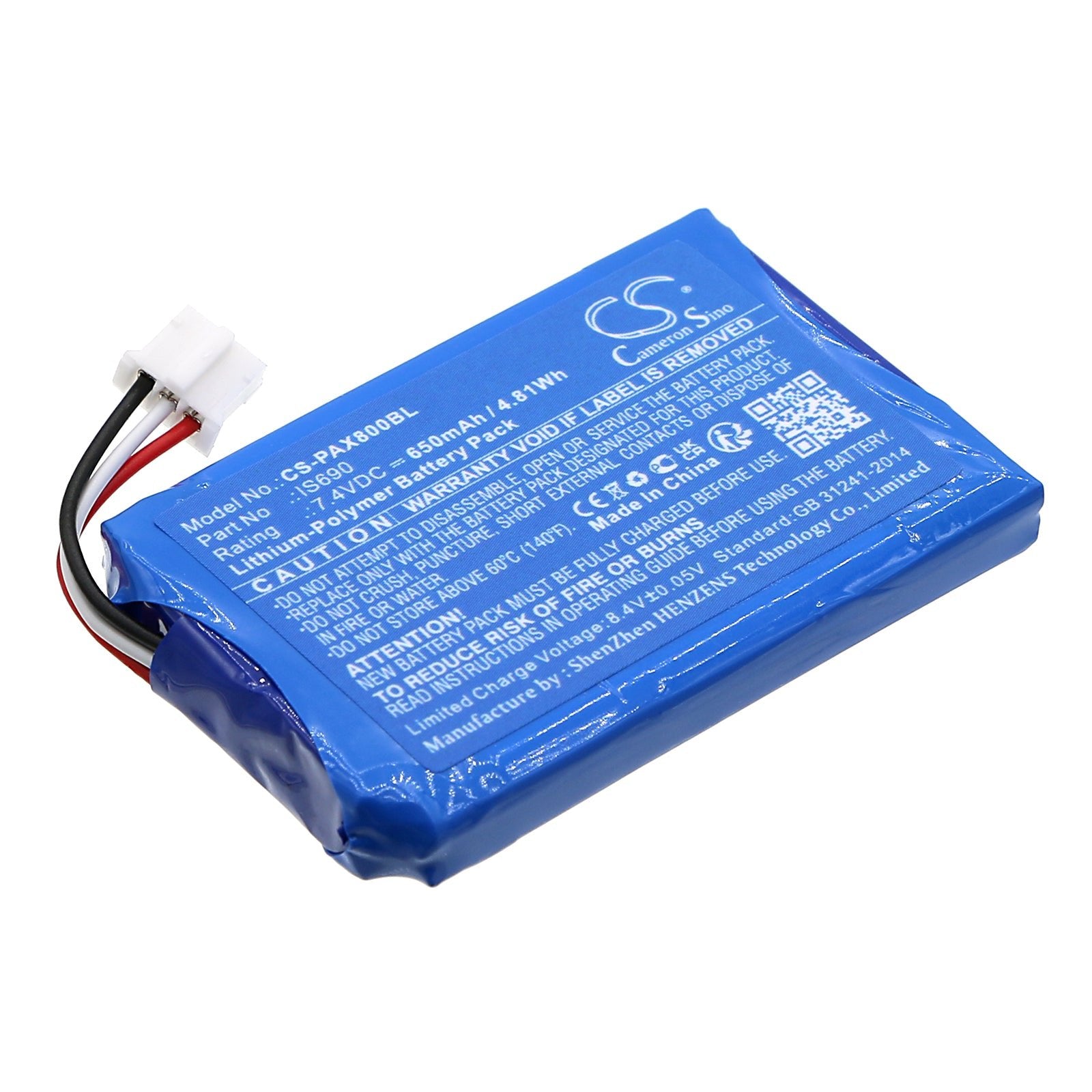 Li-Polymer, Payment Terminal Battery fits Pax Q80, 7.4V, 650mAh Payment Terminal Cameron Sino Technology Limited