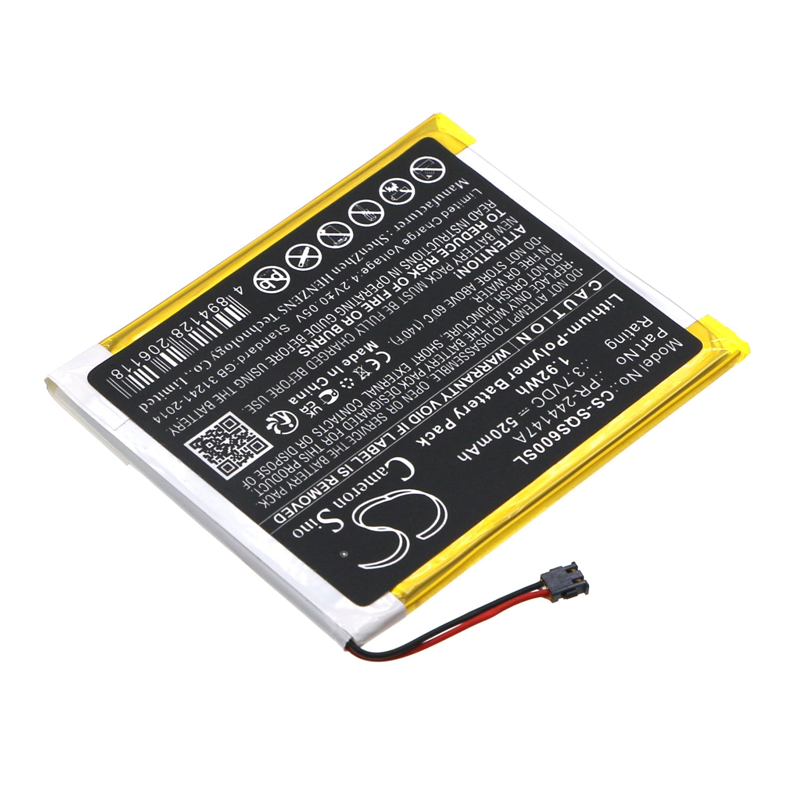 Li-Polymer, Payment Terminal Battery fits Square S6, S8, 3.7V, 520mAh Payment Terminal Cameron Sino Technology Limited