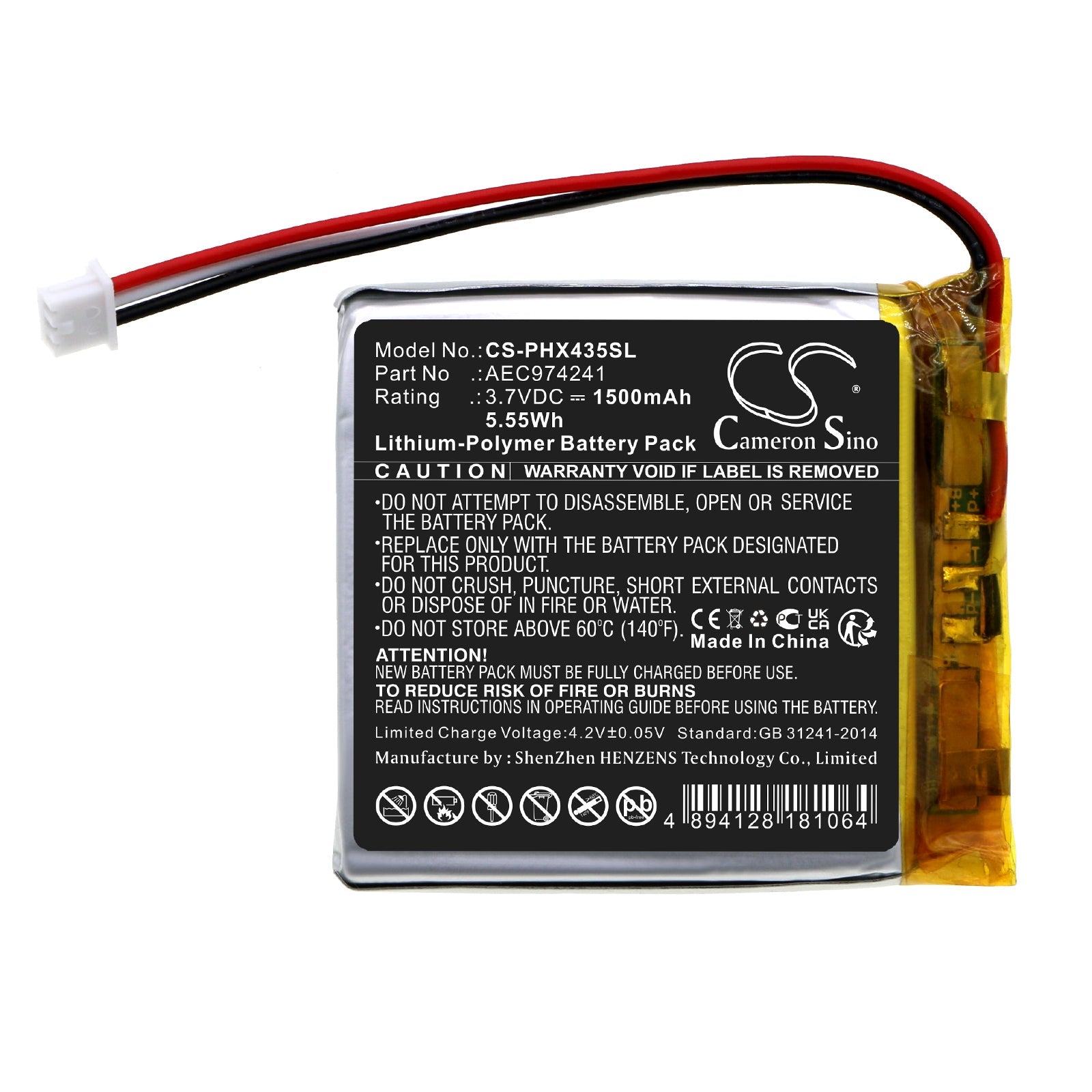 Li-Polymer, Projector Battery fits Philips Ppx4350, 3.7V, 1500mAh Projector Cameron Sino Technology Limited