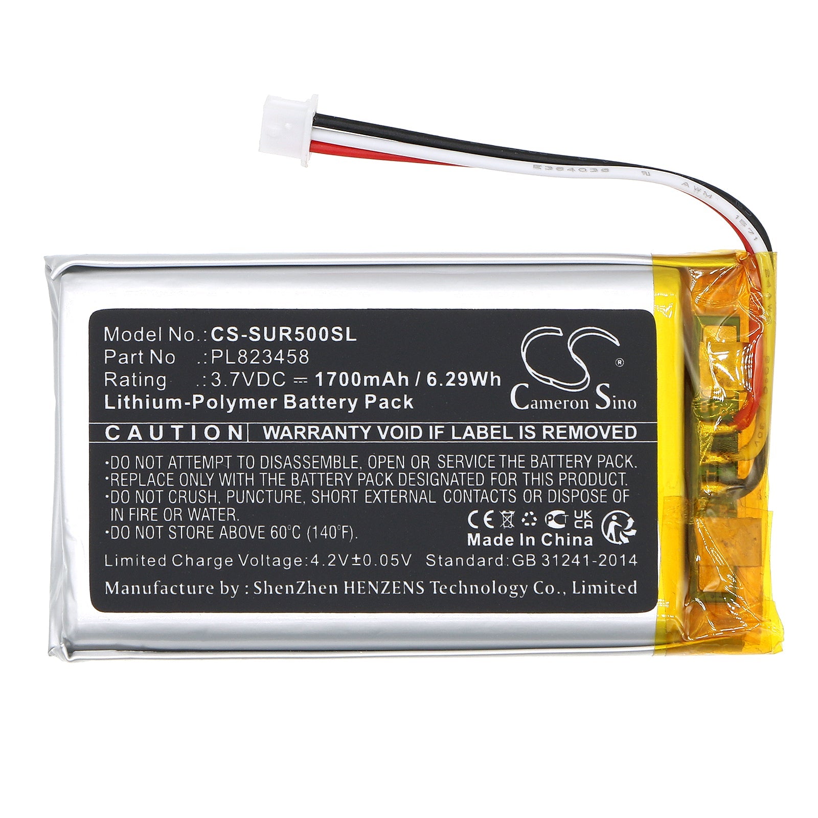 Li-Polymer, Remote Control Battery fits Savant Remote Control 500, Sur-0500, 3.7V, 1700mAh Remote Control Cameron Sino Technology Limited