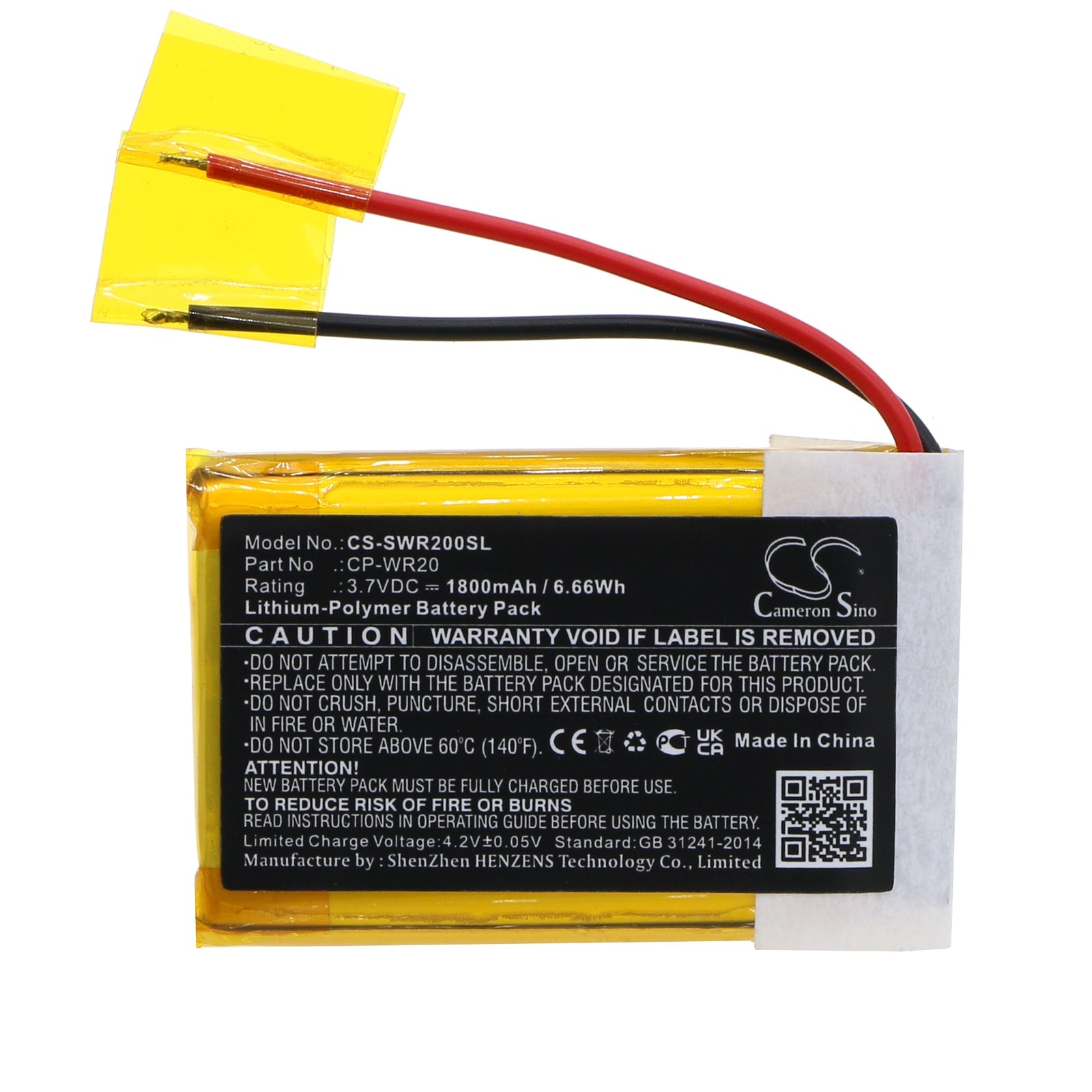 Li-Polymer, Remote Control Battery fits Simrad Wr20, Wr20 Remote Commander, 3.7V, 1800mAh Remote Control Cameron Sino Technology Limited