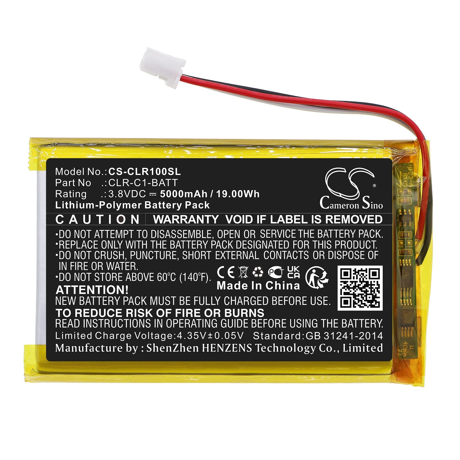 Li-Polymer, Smart Home Battery fits Clareone Clr-c1-pnl1, Smart Home Panel, 3.8V, 5000mAh Smart Home Cameron Sino Technology Limited
