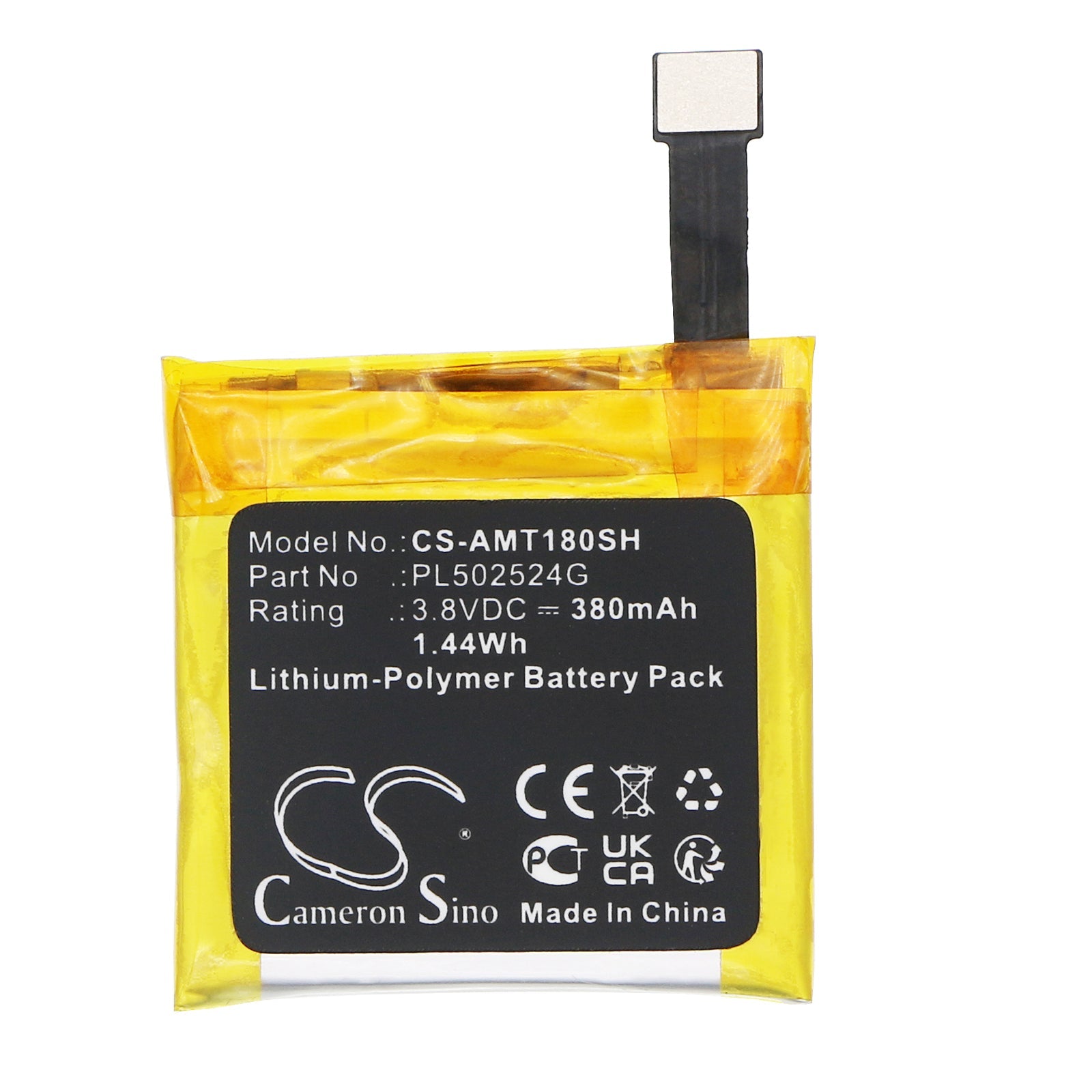 Li-Polymer, Smartwatch Battery fits Amazfit A1801, A1807 Nexus, 3.8V, 380mAh Smartwatch Cameron Sino Technology Limited