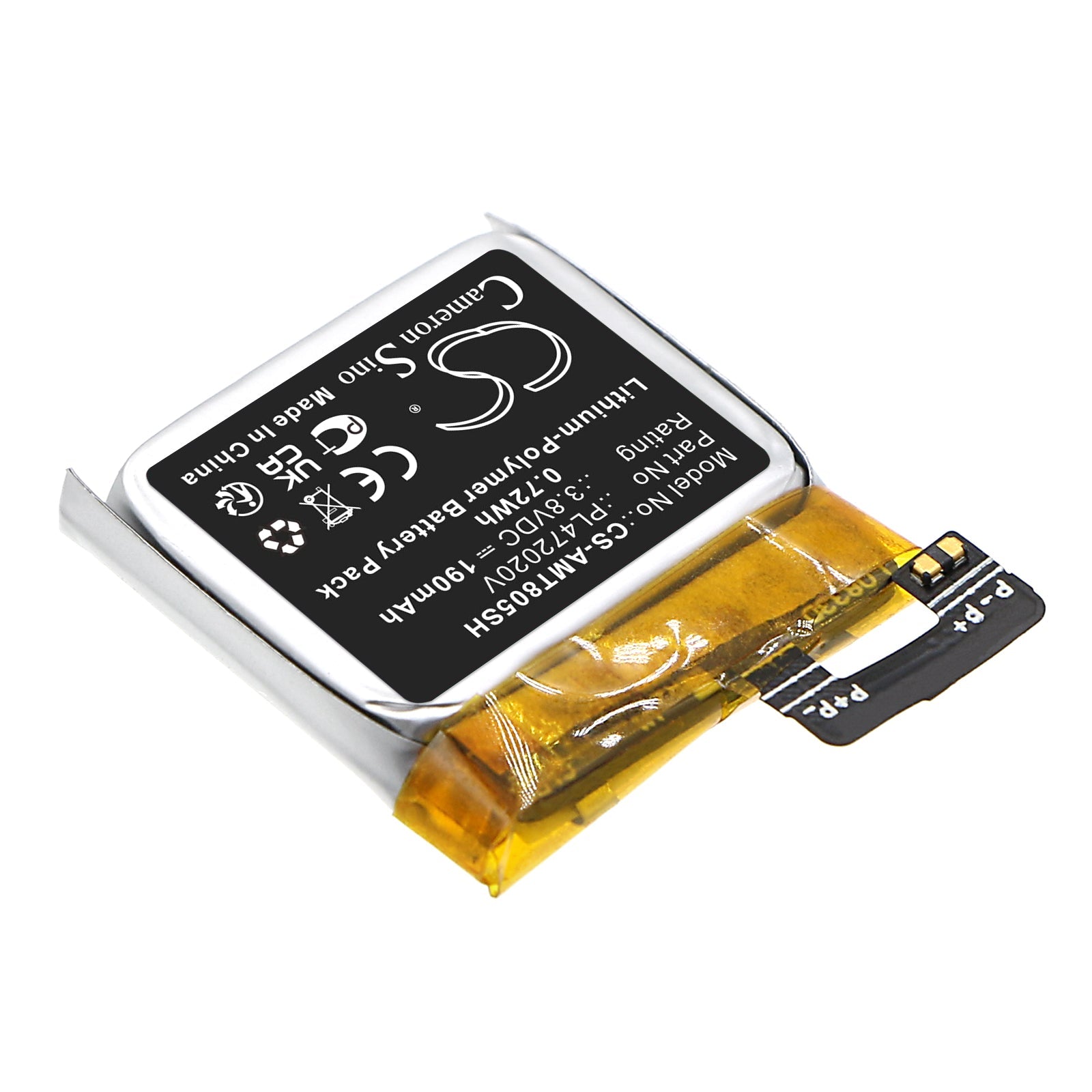 Li-Polymer, Smartwatch Battery fits Amazfit A1805, 3.8V, 190mAh Smartwatch Cameron Sino Technology Limited