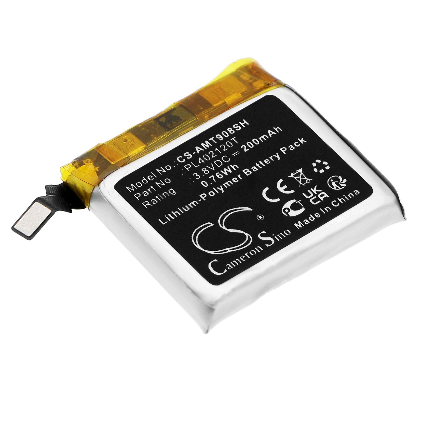 Li-Polymer, Smartwatch Battery fits Amazfit A1908, Ares, 3.8V, 200mAh Smartwatch Cameron Sino Technology Limited