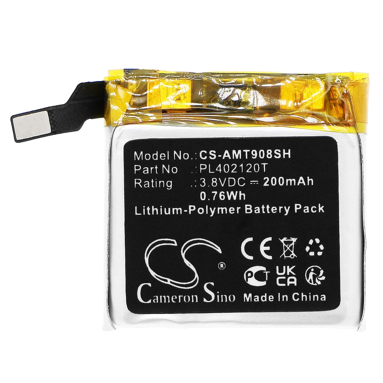 Li-Polymer, Smartwatch Battery fits Amazfit A1908, Ares, 3.8V, 200mAh Smartwatch Cameron Sino Technology Limited