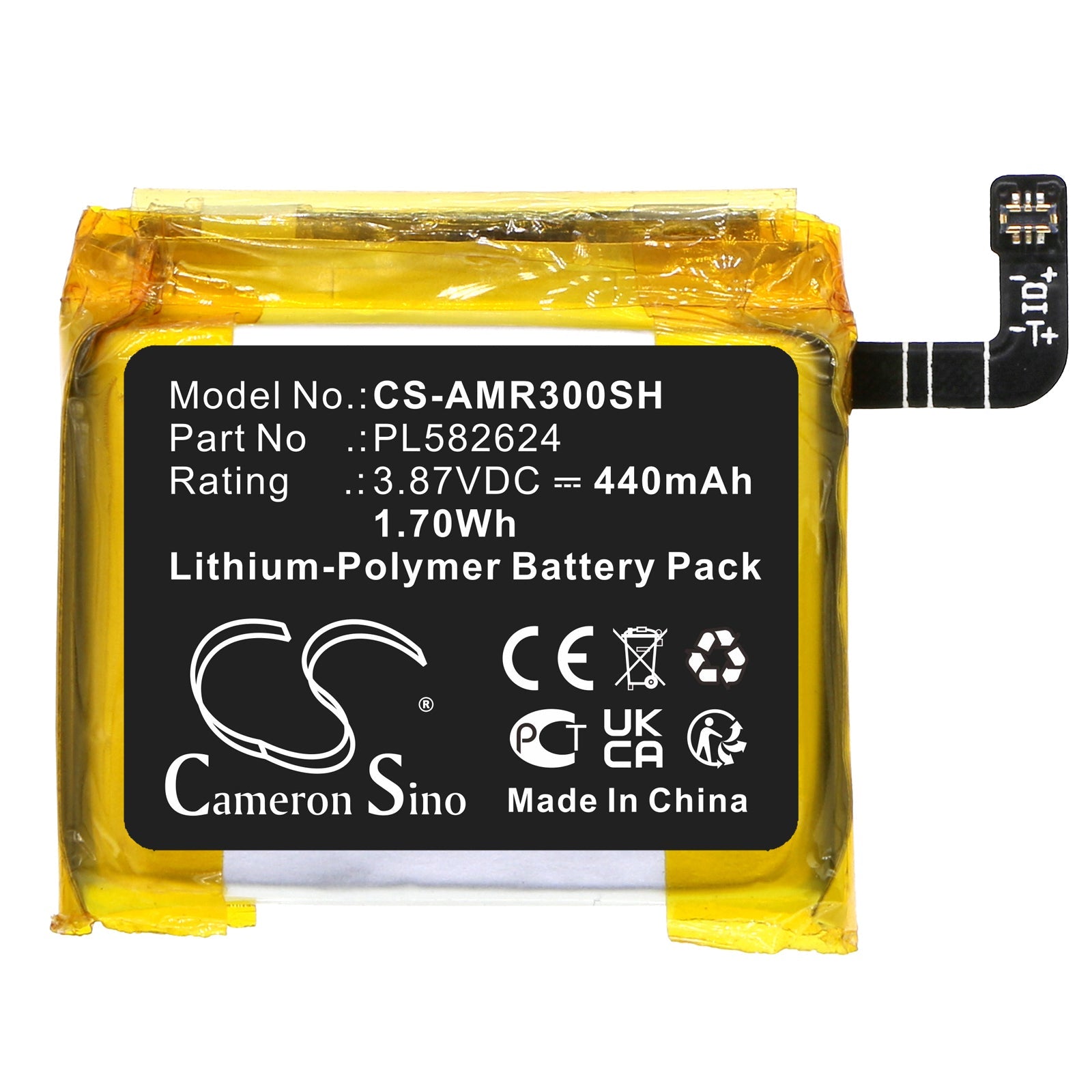 Li-Polymer, Smartwatch Battery fits Amazfit A2039, A2040, 3.87V, 440mAh Smartwatch Cameron Sino Technology Limited